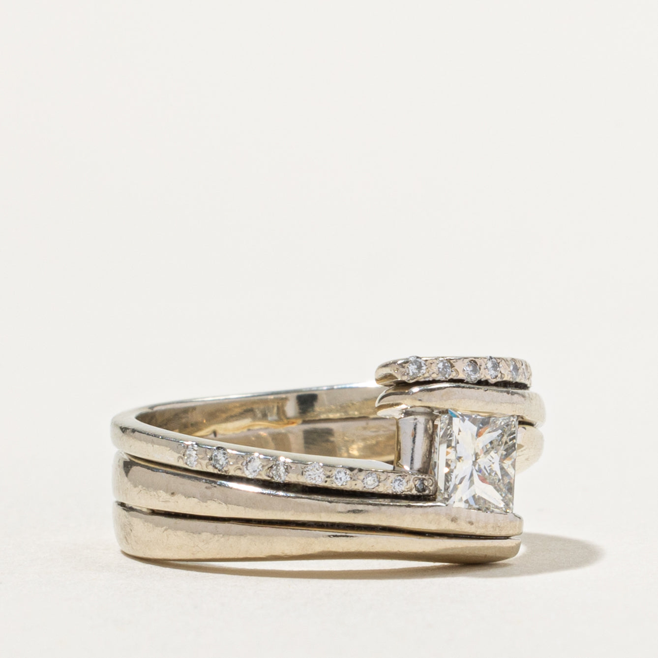 14k Princess Cut Diamond Grooved Bypass Ring | 0.50ct VS1/VS2 G/H, 0.14ctw | SZ 4.5