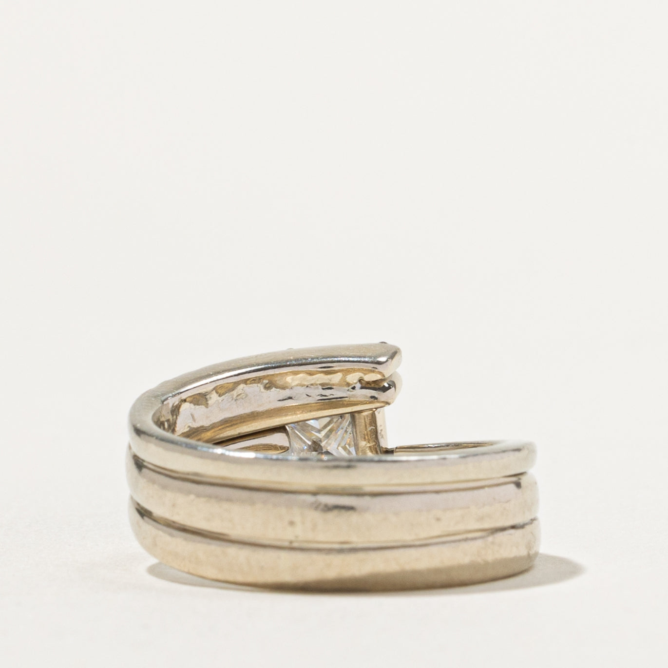 14k Princess Cut Diamond Grooved Bypass Ring | 0.50ct VS1/VS2 G/H, 0.14ctw | SZ 4.5