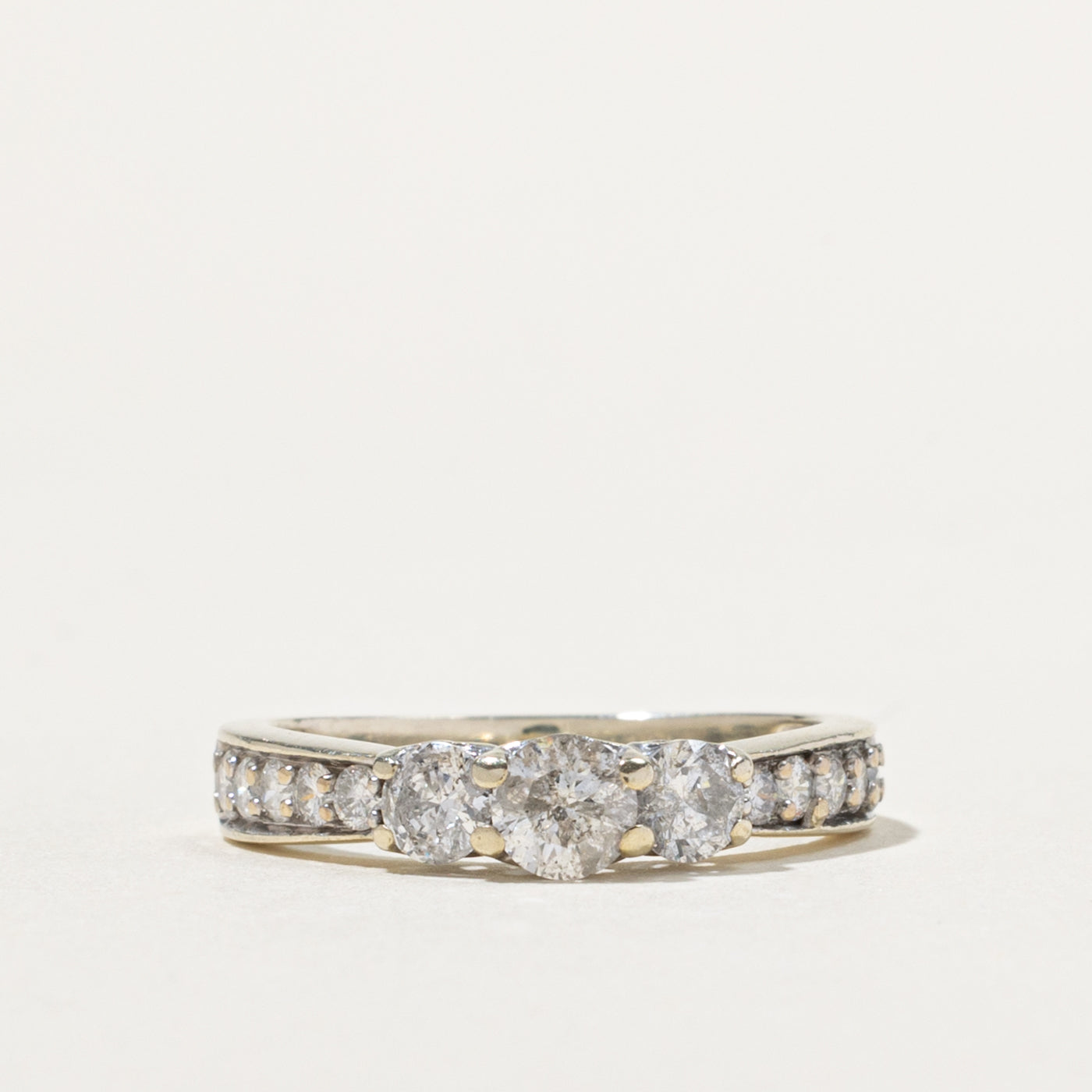 10k Three Stone Diamond Accented Ring | 0.84ctw | SZ 5.75