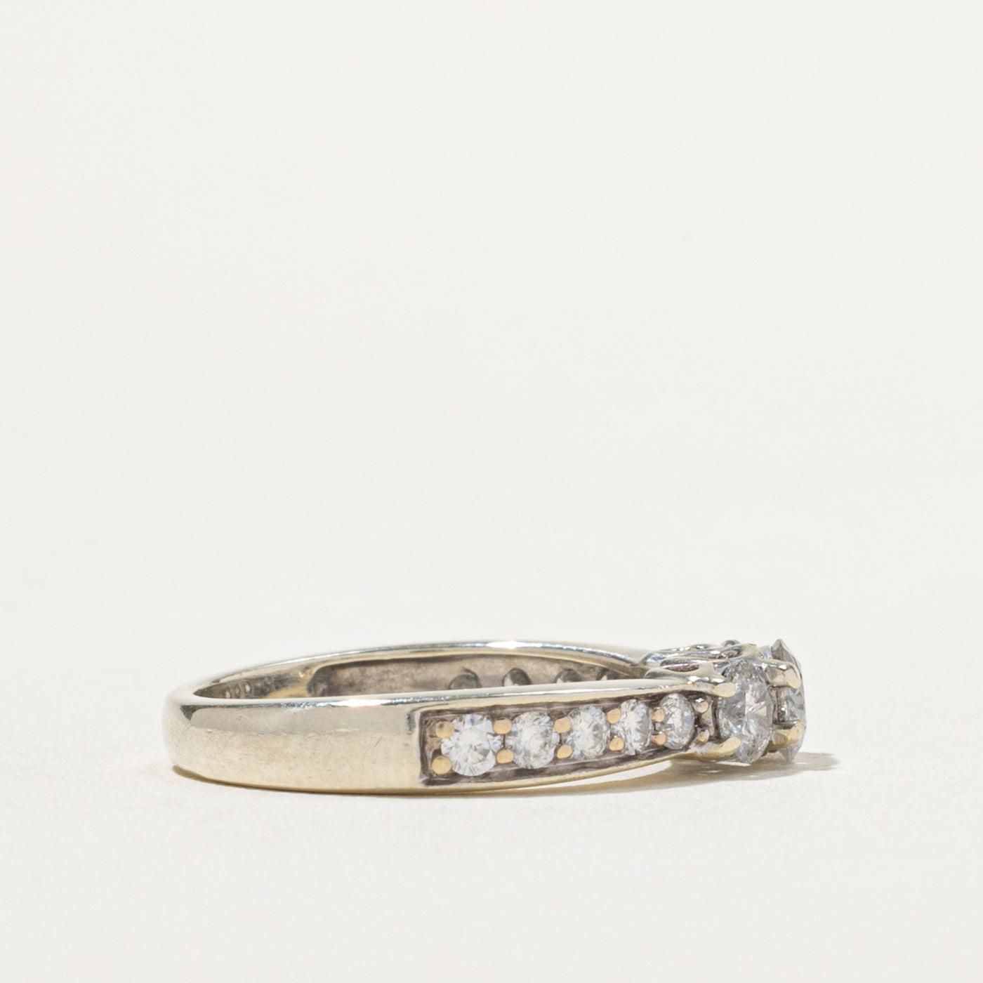 10k Three Stone Diamond Accented Ring | 0.84ctw | SZ 5.75
