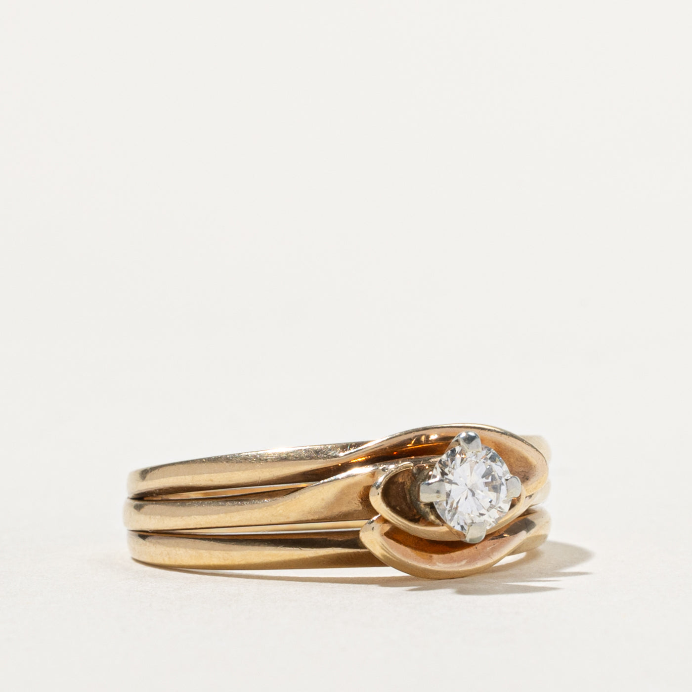 14k  Solitaire Diamond Grooved Ring | 0.28ct | SZ 8.25