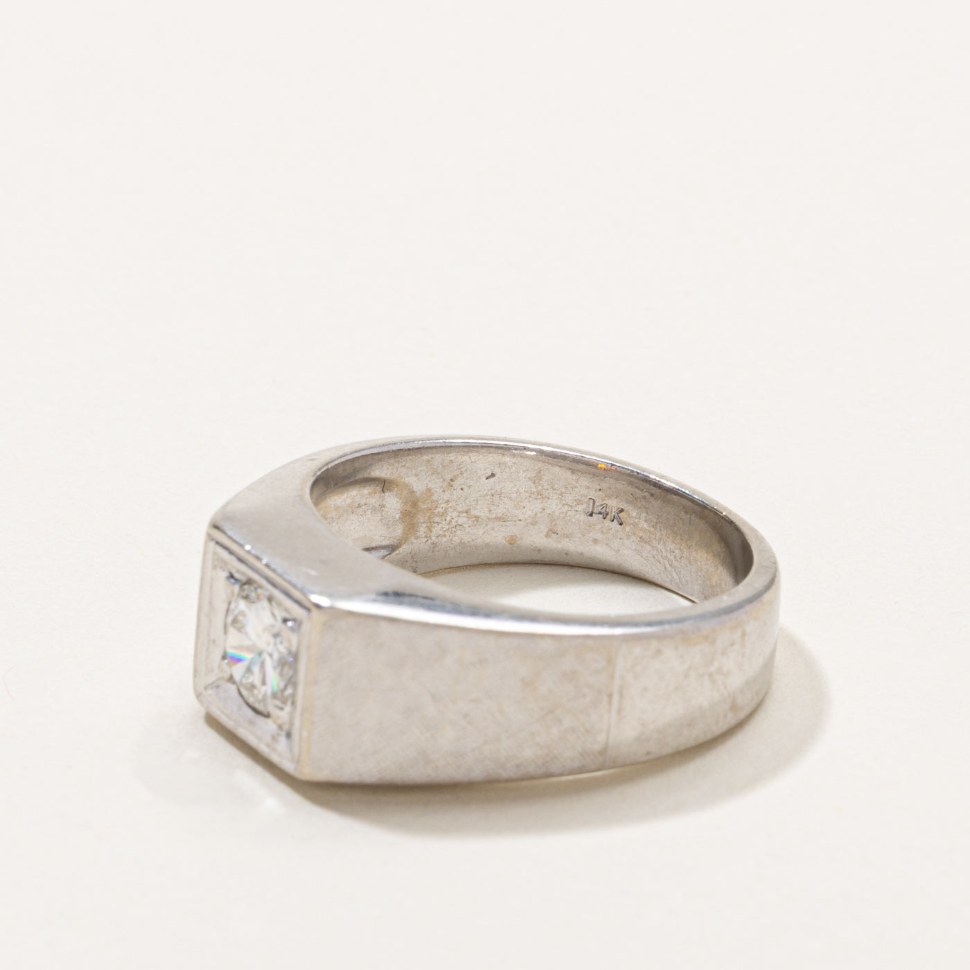 14k Round Brilliant Diamond Signet Ring | 0.65ct SI1/SI2 I | SZ 8.75