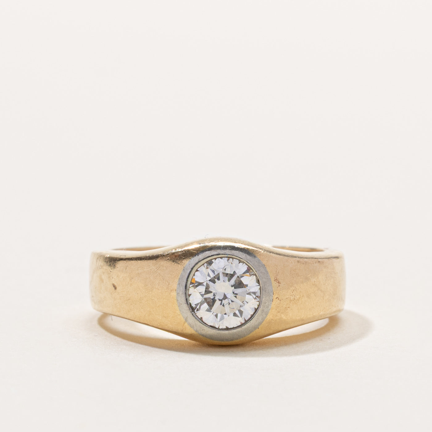 14k Bezel Set Round Brilliant Cut Diamond Ring | 0.50ct VS1/VS2 G/H | SZ 5