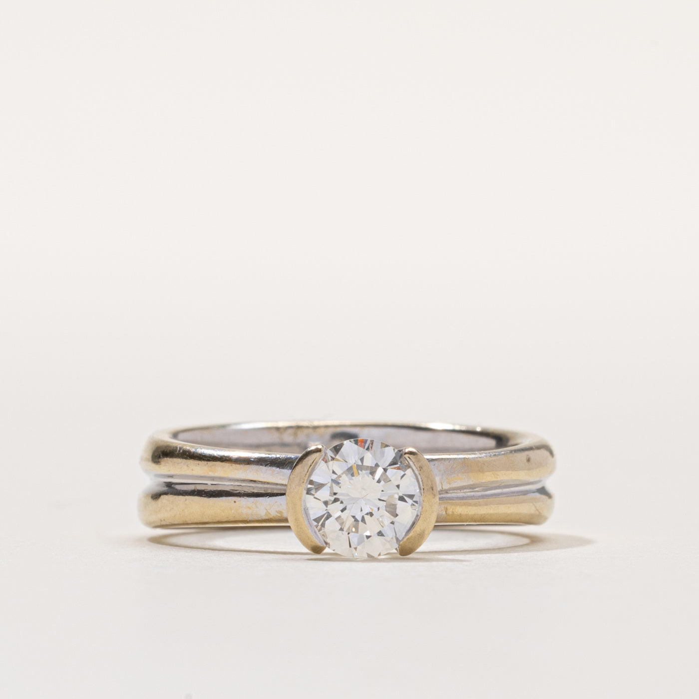 14k Semi Bezel Diamond Grooved Ring | 0.64ct SI1 F/G | SZ 6