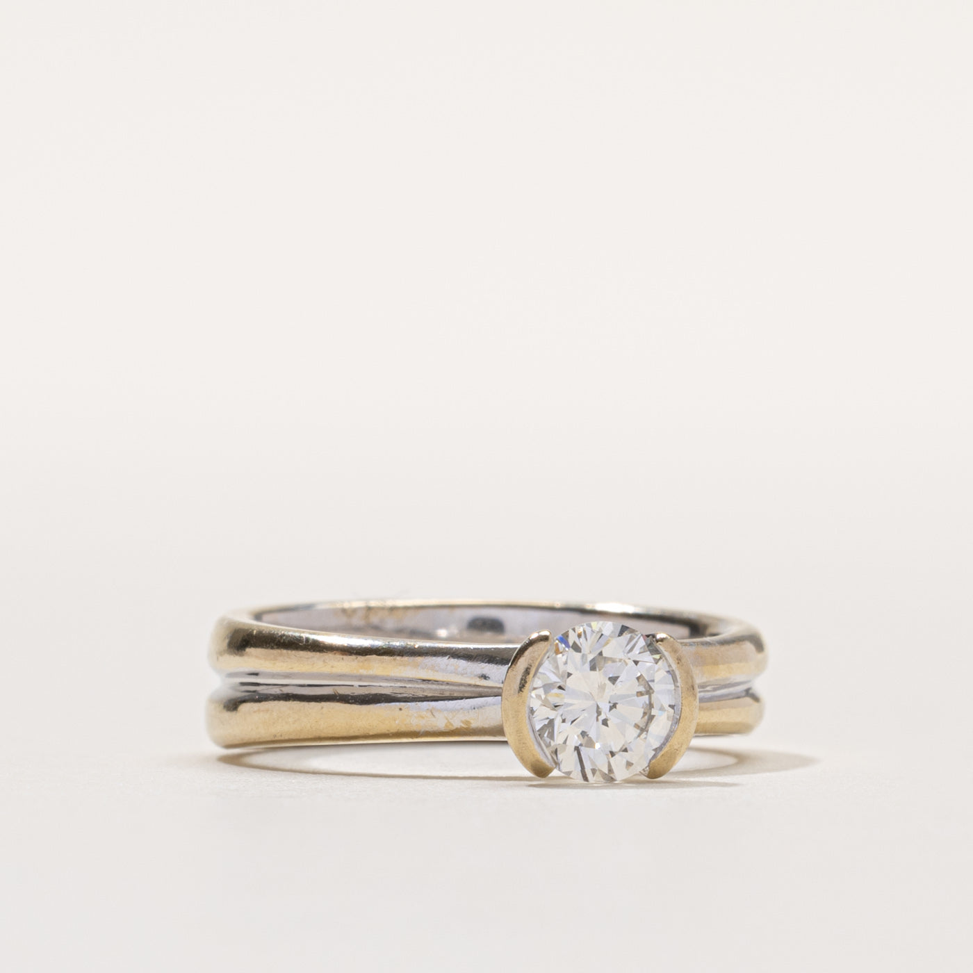 14k Semi Bezel Diamond Grooved Ring | 0.64ct SI1 F/G | SZ 6