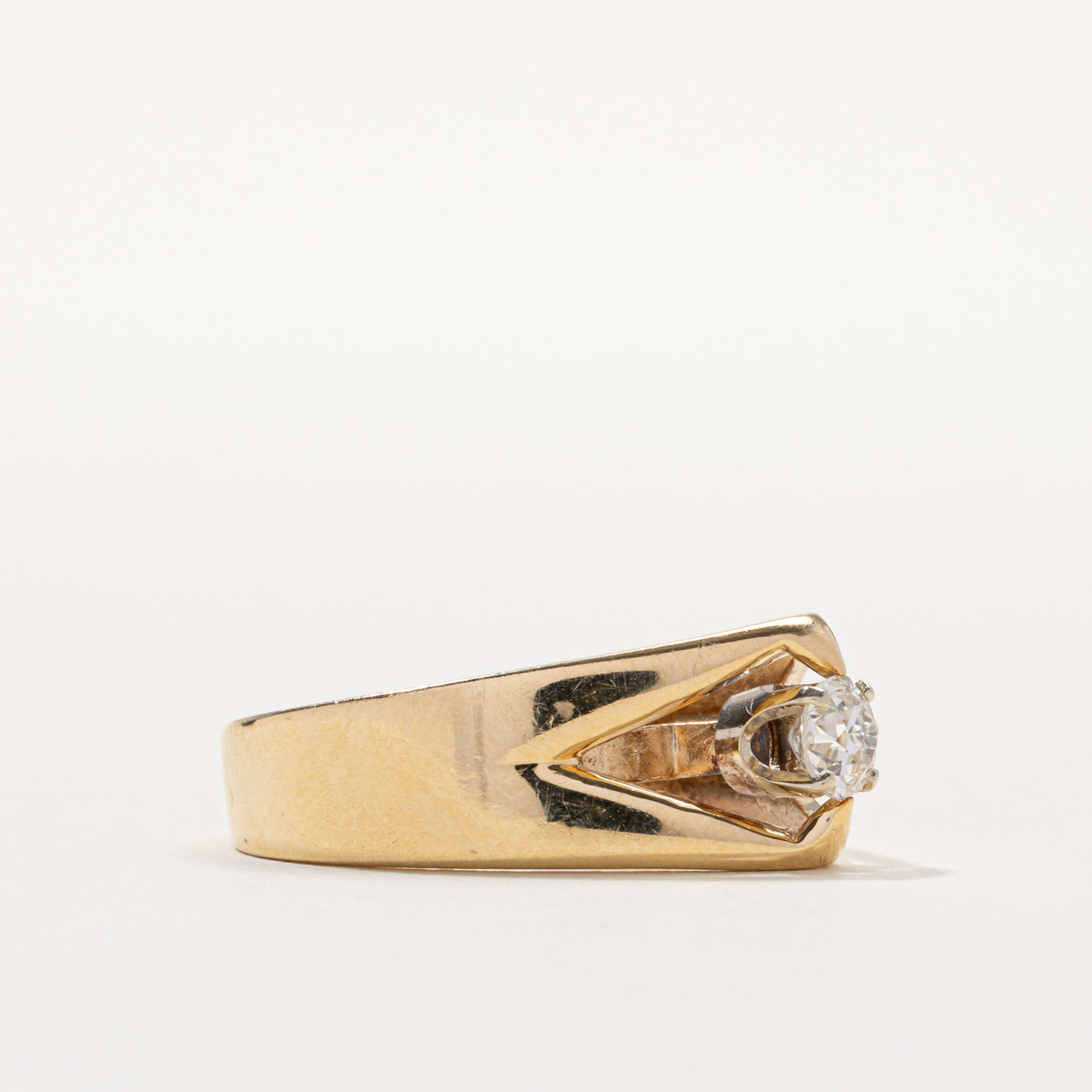 18k Old European Cut Diamond Geometric Chunky Ring | 0.32ct VS2 H/I | SZ 7