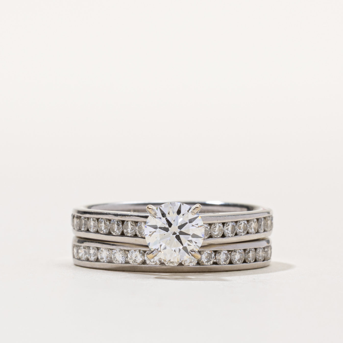 GIA Diamond Channel Set Accented Wedding Ring Set | 0.60ct VS1 F, 0.74ctw | SZ 6