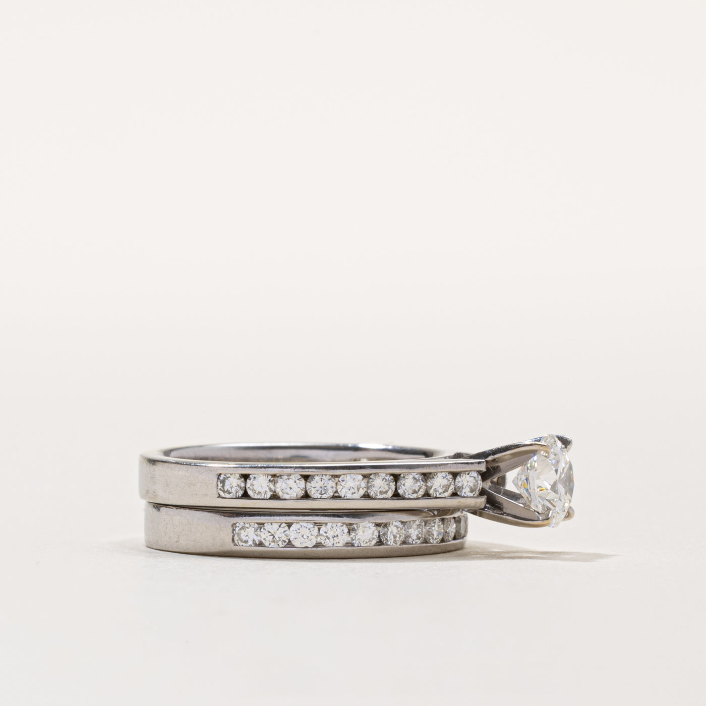 GIA Diamond Channel Set Accented Wedding Ring Set | 0.60ct VS1 F, 0.74ctw | SZ 6