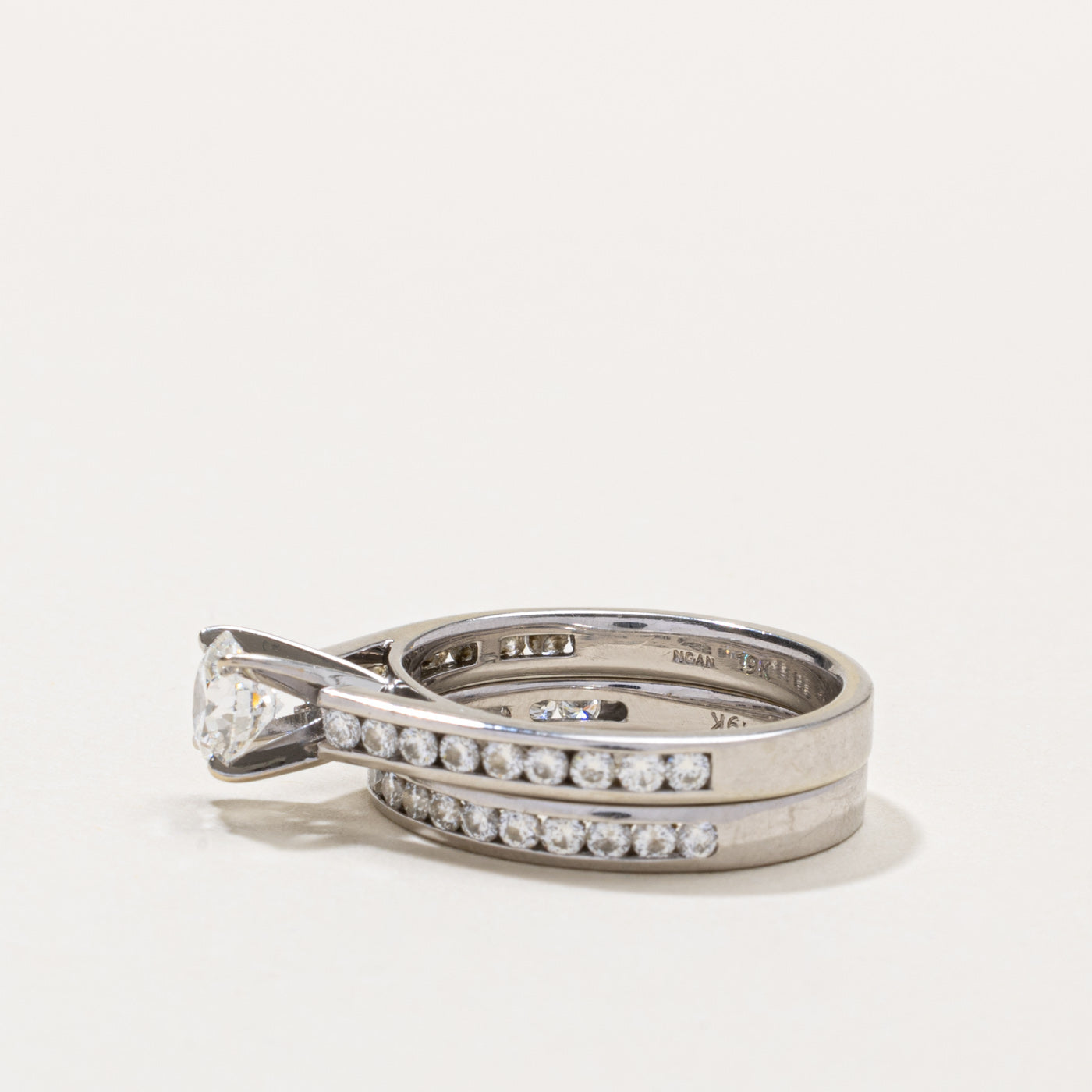 GIA Diamond Channel Set Accented Wedding Ring Set | 0.60ct VS1 F, 0.74ctw | SZ 6