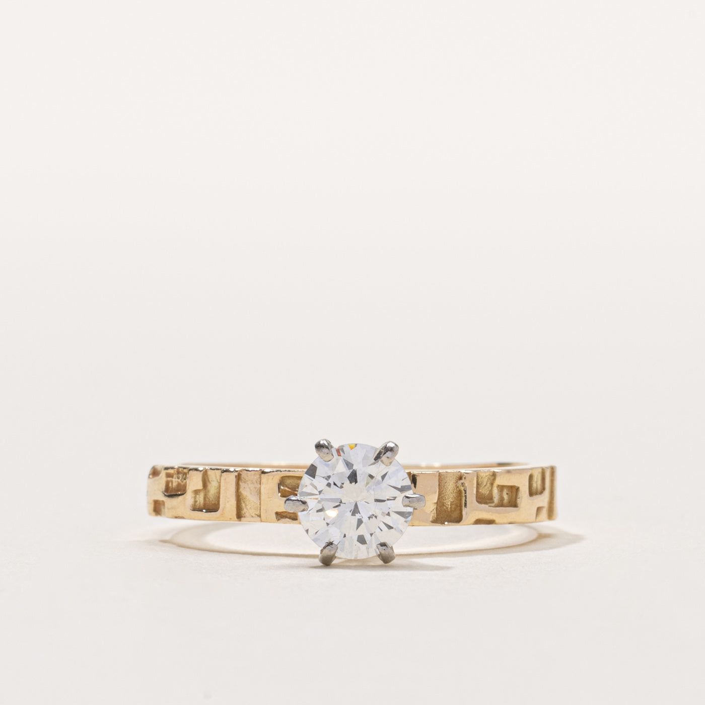 14k Round Brilliant Diamond Textured Ring | 0.64 SI1/SI2 H/I | SZ 7.5