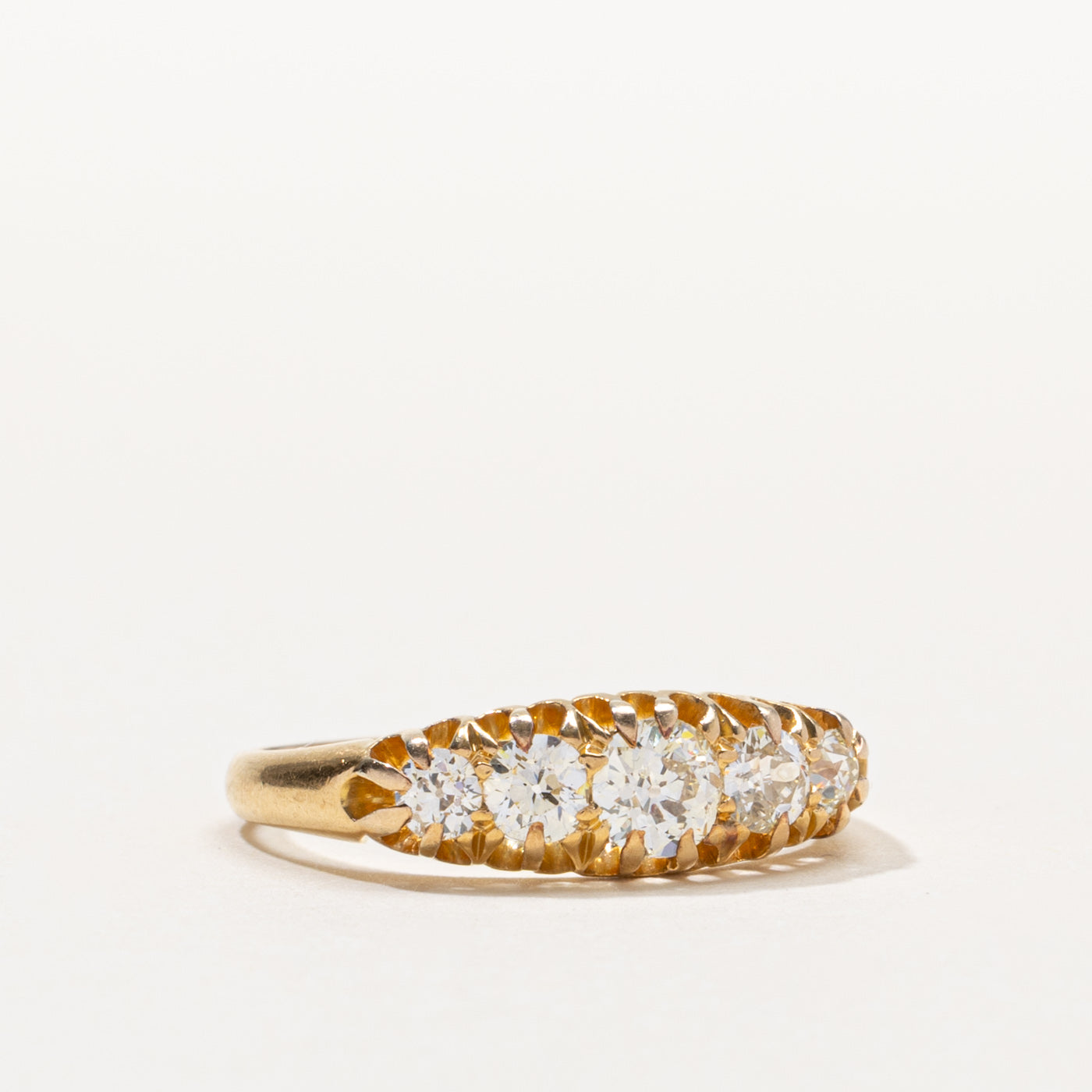 Edwardian 18k European Cut Diamond Boat Ring | 0.52ctw | SZ 8