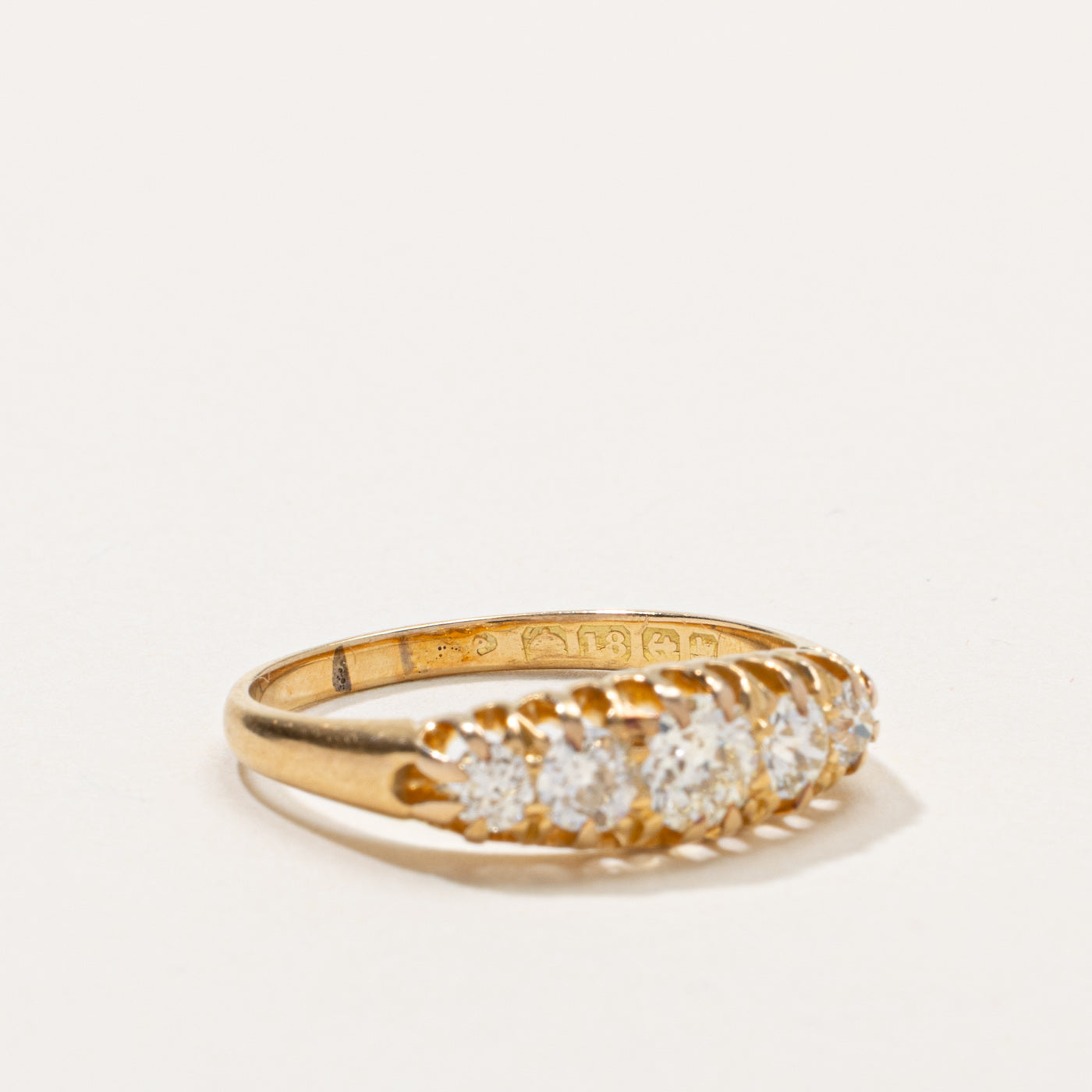 Edwardian 18k European Cut Diamond Boat Ring | 0.52ctw | SZ 8