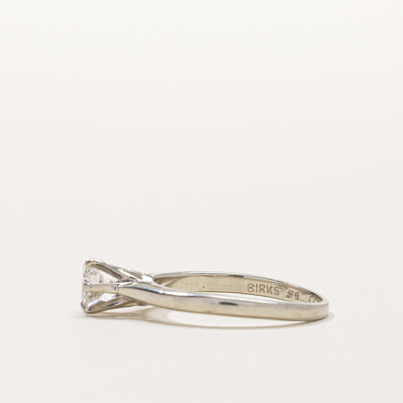 ‘Birks’ 18k Six Prong Round Brilliant Diamond Ring | 0.33ct VS1/VS2 G/H | SZ 3.75