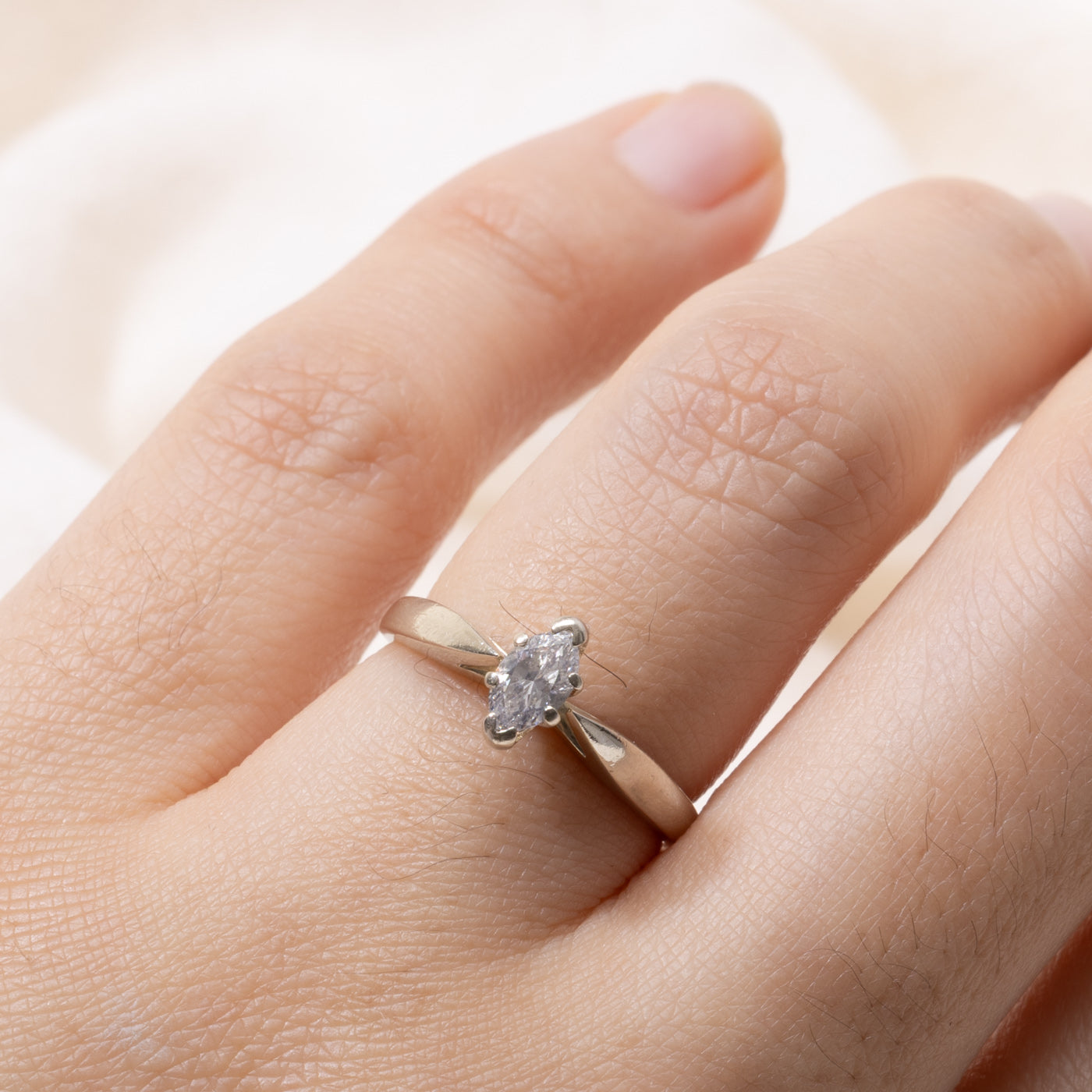18k Marquise Cut Solitaire Diamond Ring | 0.35ct SI1 G/H | SZ 5.25