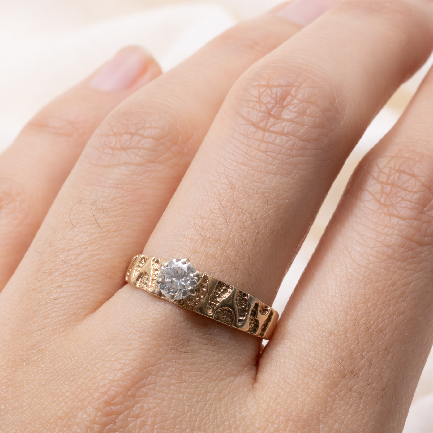10k Solitaire Diamond Textured Ring | 0.51ct SI2/I1 H/I | SZ 8.5