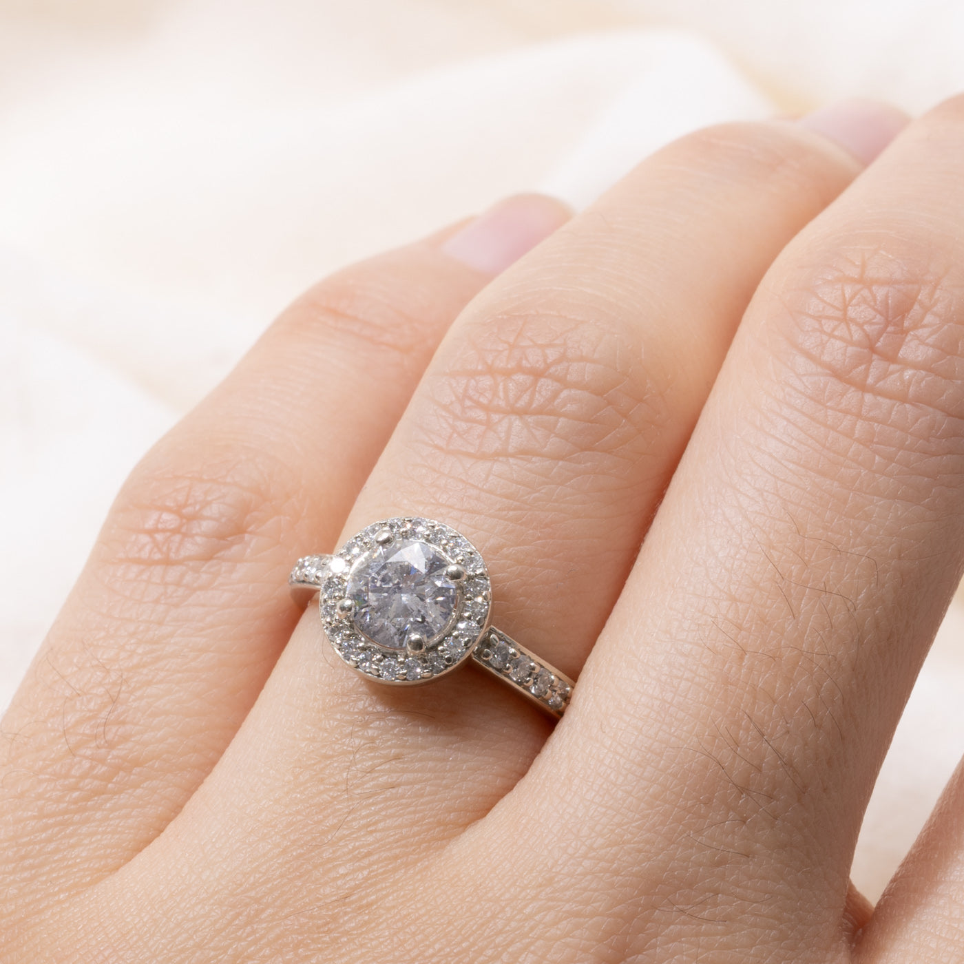 Round Brilliant Cut Diamond Halo Ring | 0.90ct I2 H, 0.40ctw | SZ 5.75