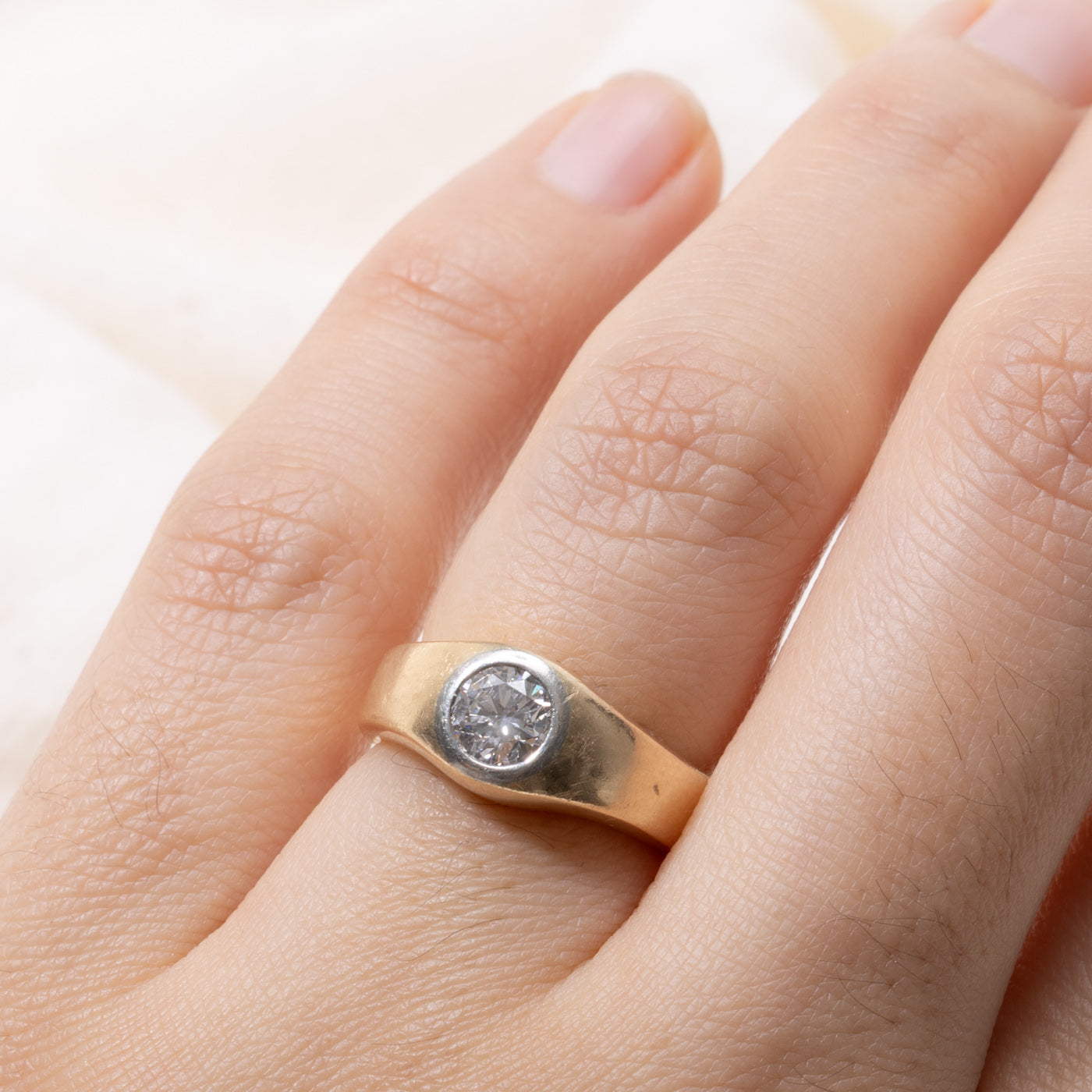 14k Bezel Set Round Brilliant Cut Diamond Ring | 0.50ct VS1/VS2 G/H | SZ 5