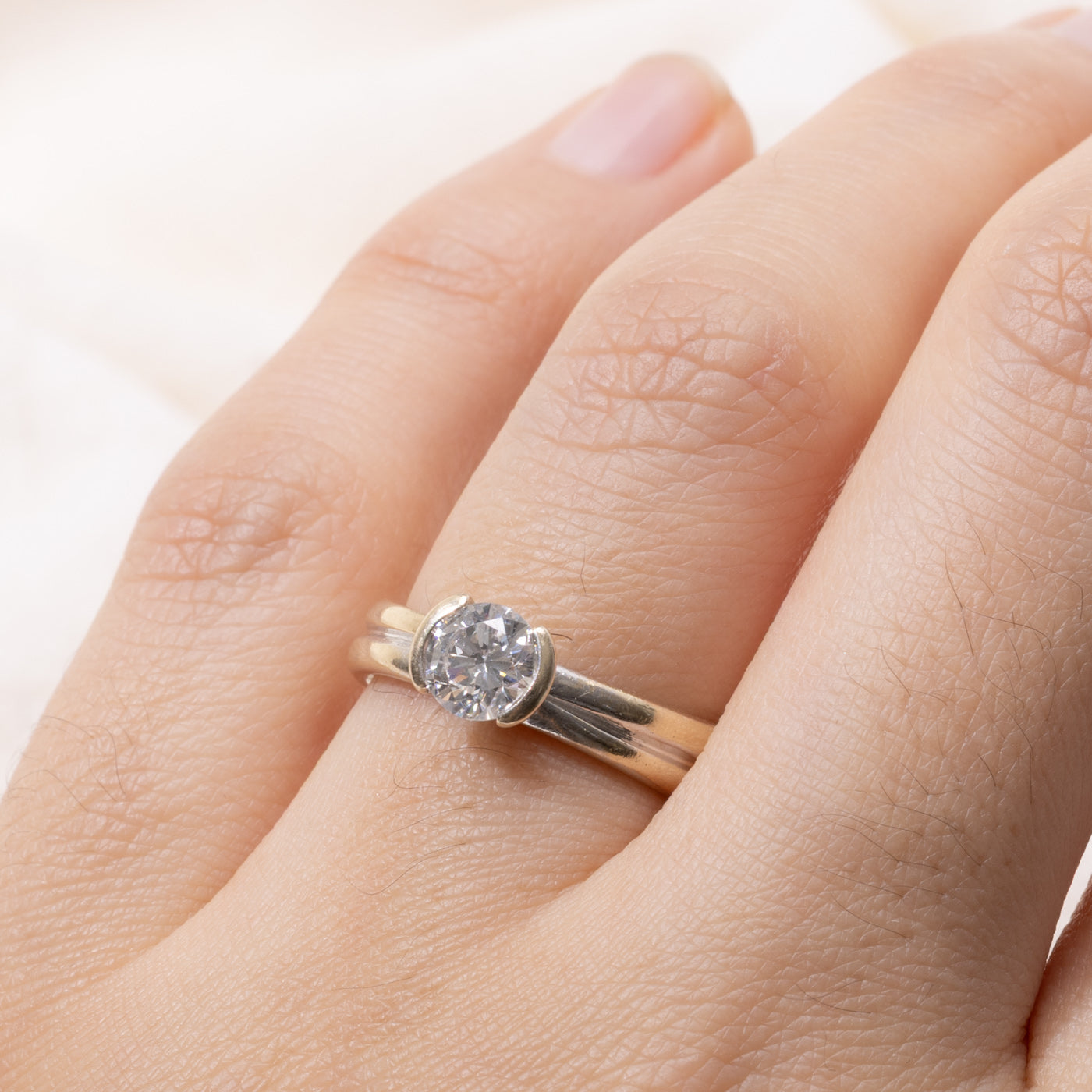14k Semi Bezel Diamond Grooved Ring | 0.64ct SI1 F/G | SZ 6