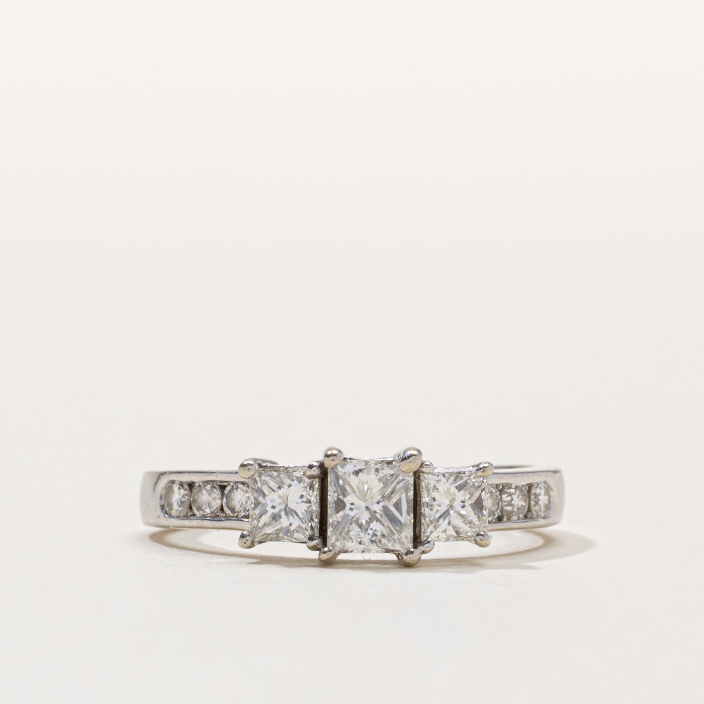 14k Three Stone Princess Cut Diamond Accented Ring | 1.01ctw | SZ 7.25
