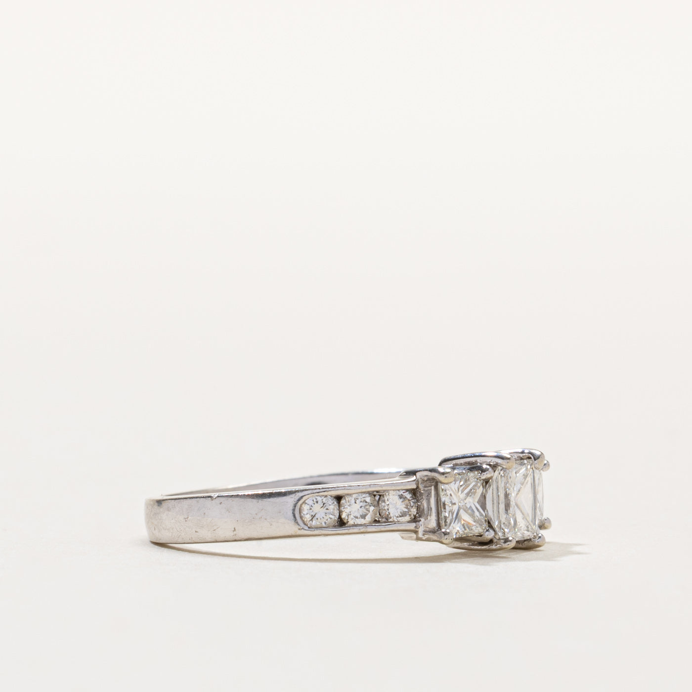 14k Three Stone Princess Cut Diamond Accented Ring | 1.01ctw | SZ 7.25