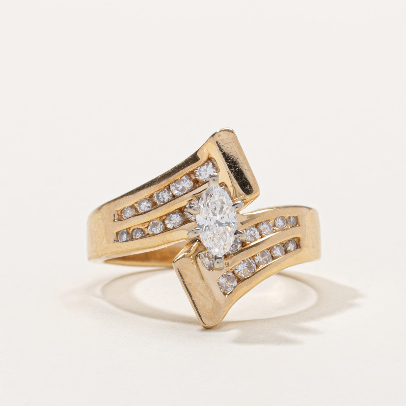 14k Marquise Cut Diamond Geometric Bypass Ring | 0.62ctw | SZ 6.5