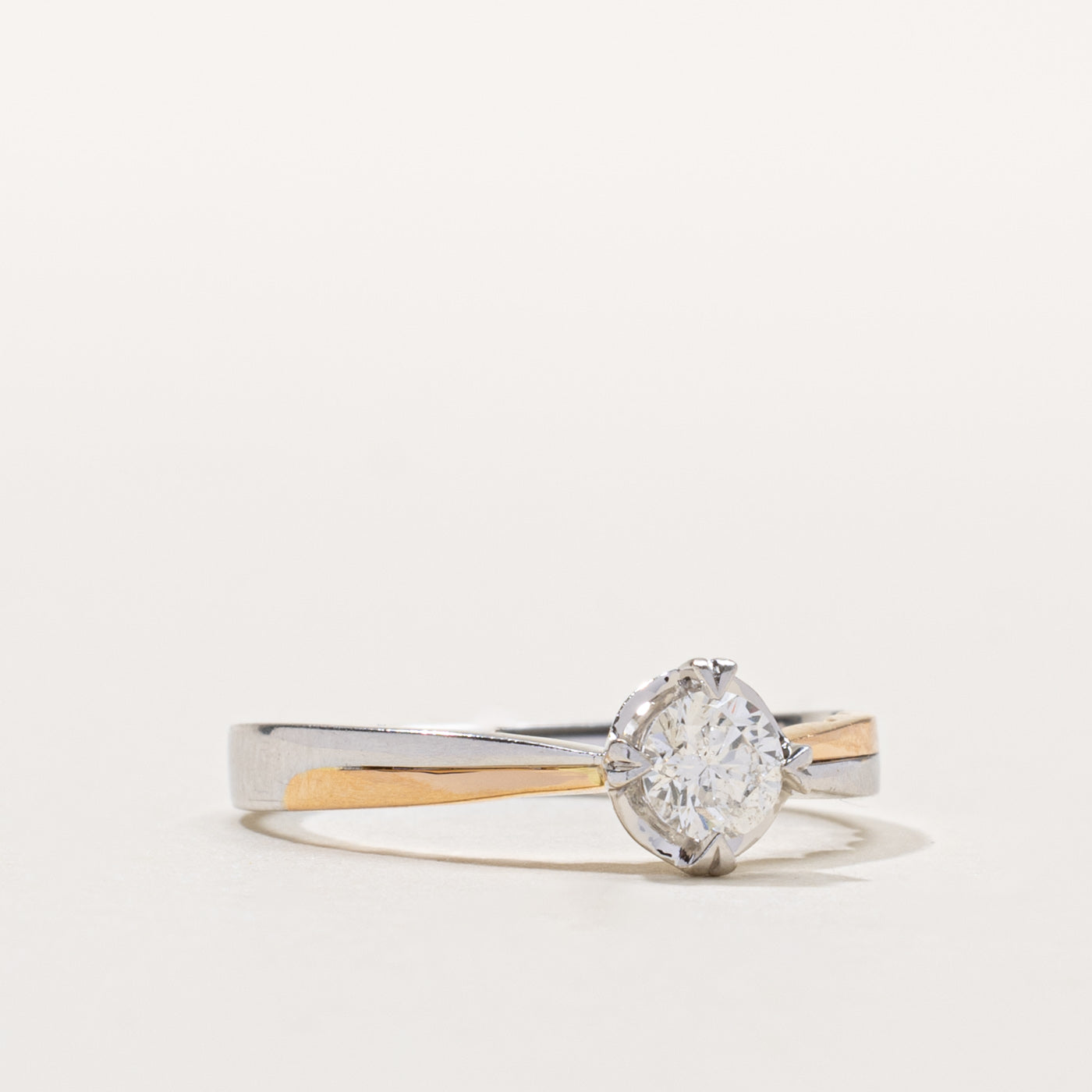18k Two Tone Gold Solitaire Diamond Ring | 0.34ct I1/I2 G/H | SZ 6.75