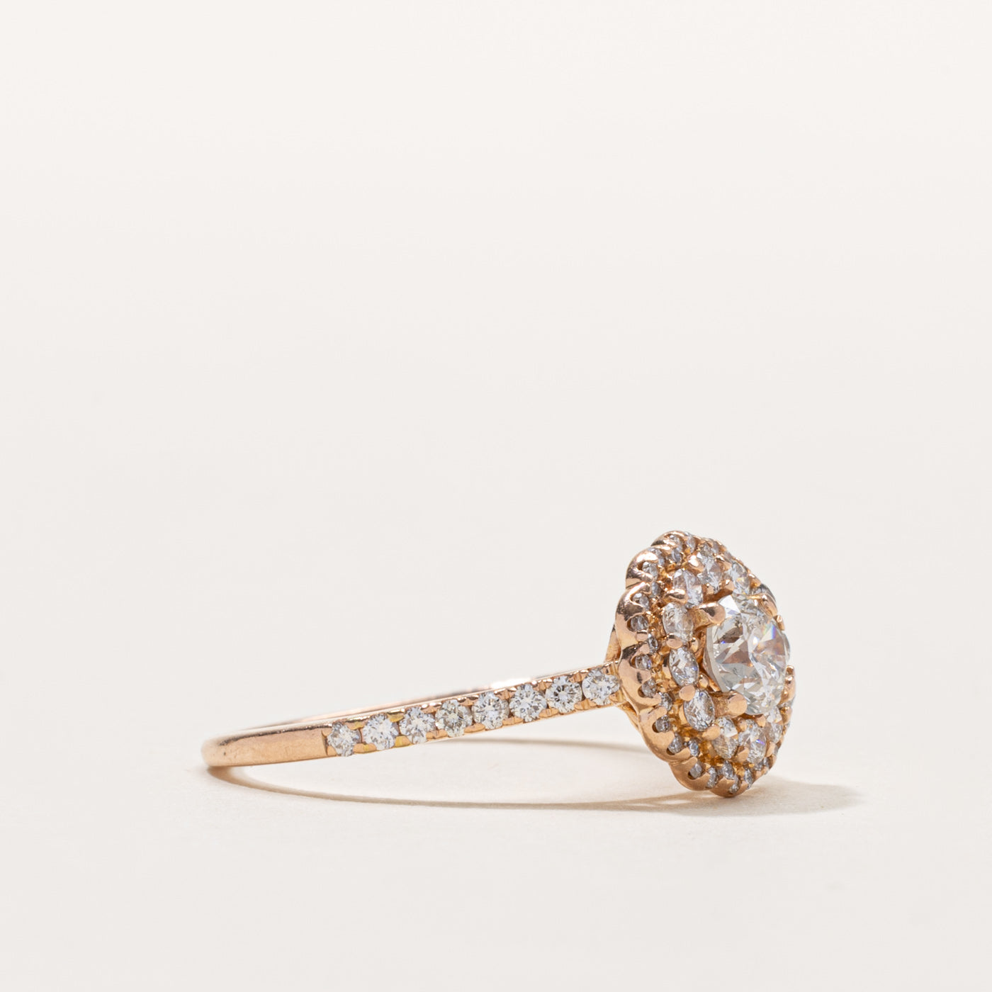 14k Diamond Double Halo Scalloped Ring | 0.44ct I1/I2 G/H, 0.54ctw | SZ 7.75