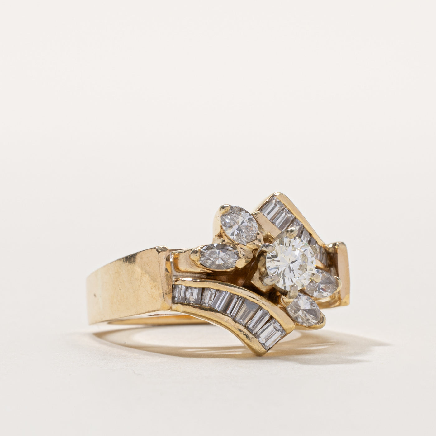 14k Diamond Floral Accented Bypass Ring | 0.45ct SI1 I/J, 0.68ctw | SZ 6.5