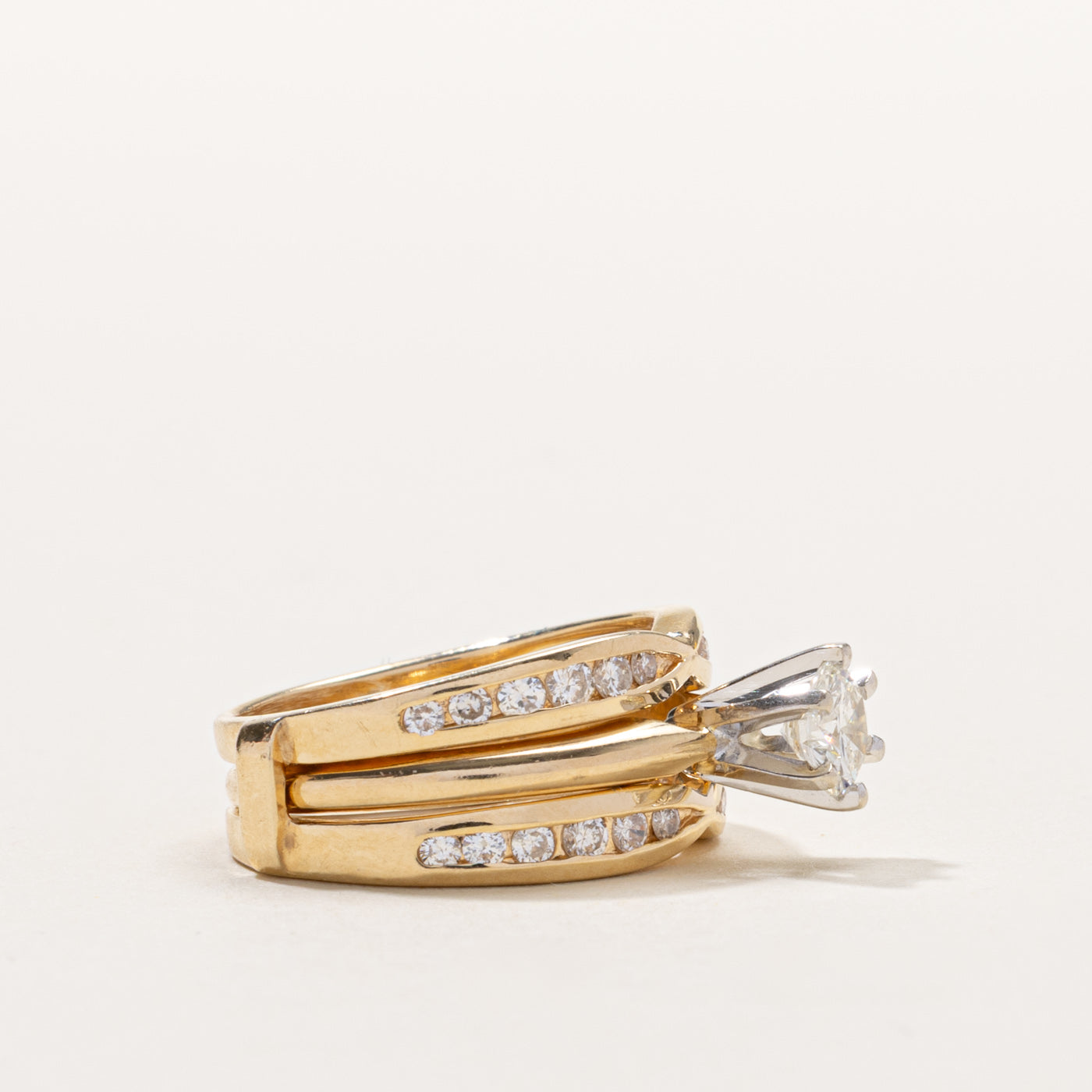 14k High Set Diamond Wedding Ring Set | 0.42ct VS2 I, 0.36ctw | SZ 5