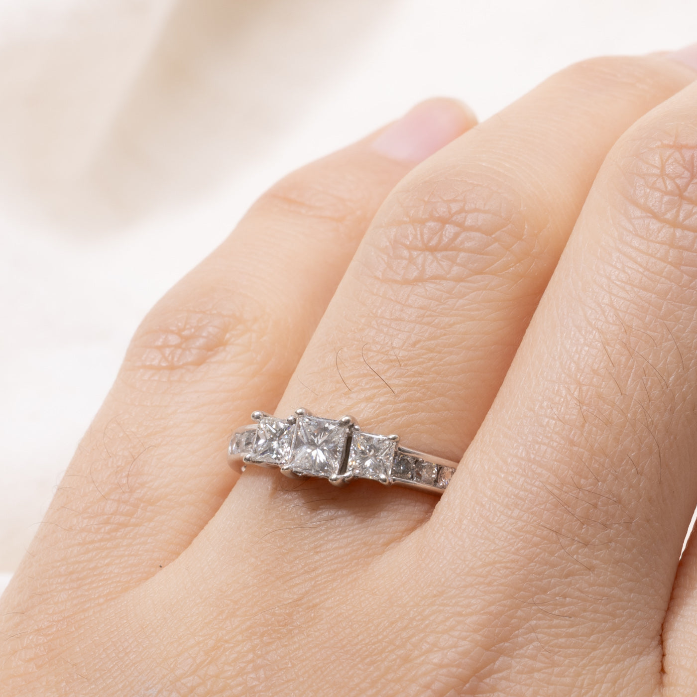 14k Three Stone Princess Cut Diamond Accented Ring | 1.01ctw | SZ 7.25