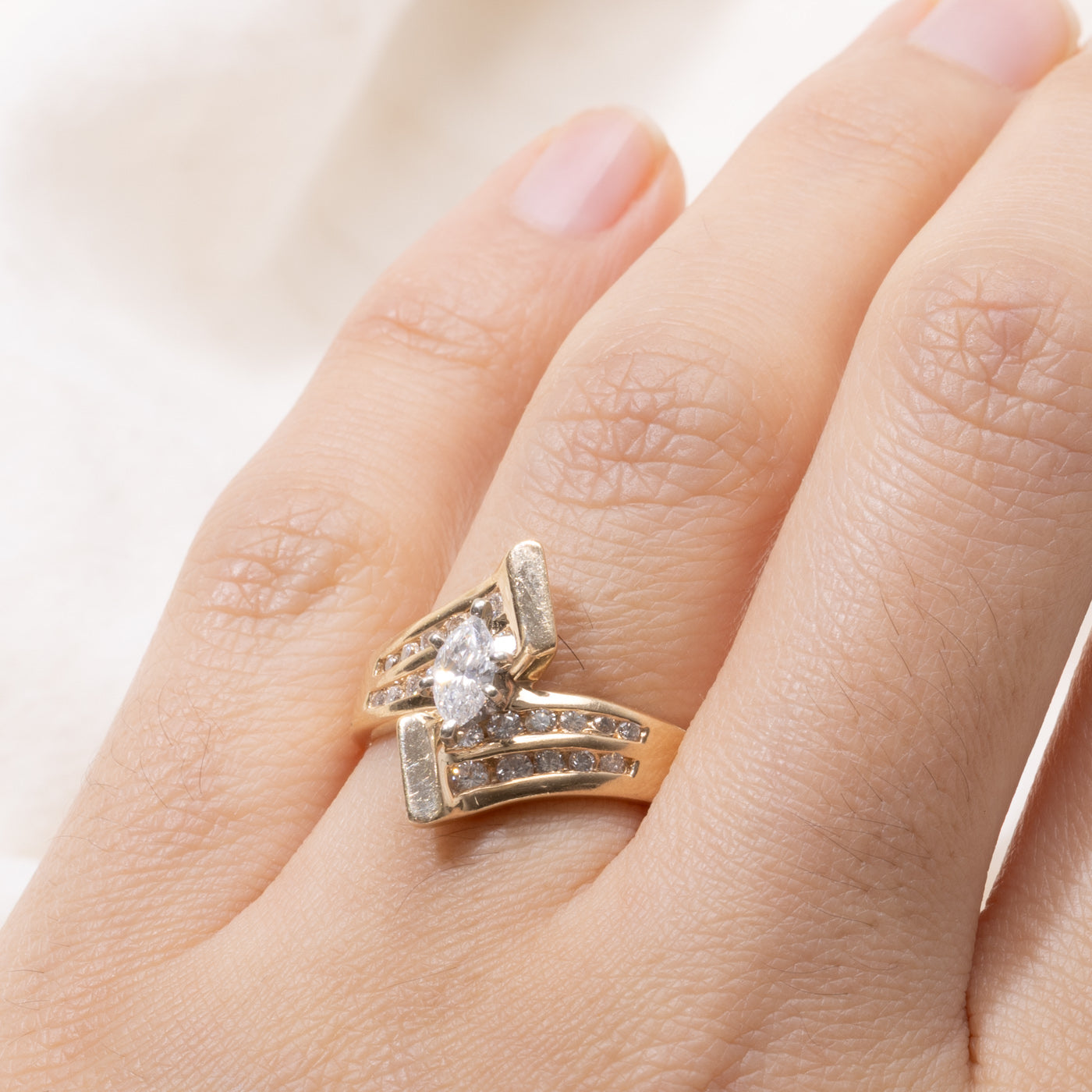 14k Marquise Cut Diamond Geometric Bypass Ring | 0.62ctw | SZ 6.5