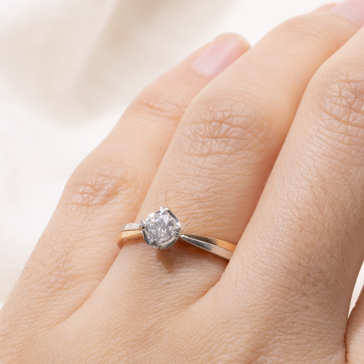 18k Two Tone Gold Solitaire Diamond Ring | 0.34ct I1/I2 G/H | SZ 6.75