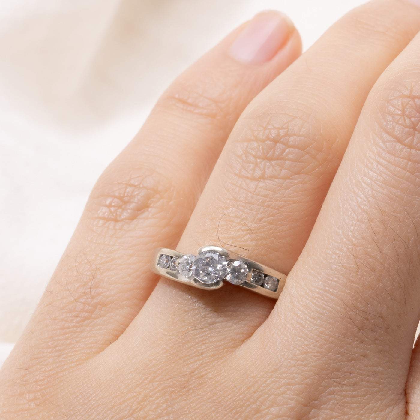 14k Three Stone Diamond Accented Ring | 0.80ctw | SZ 7.5