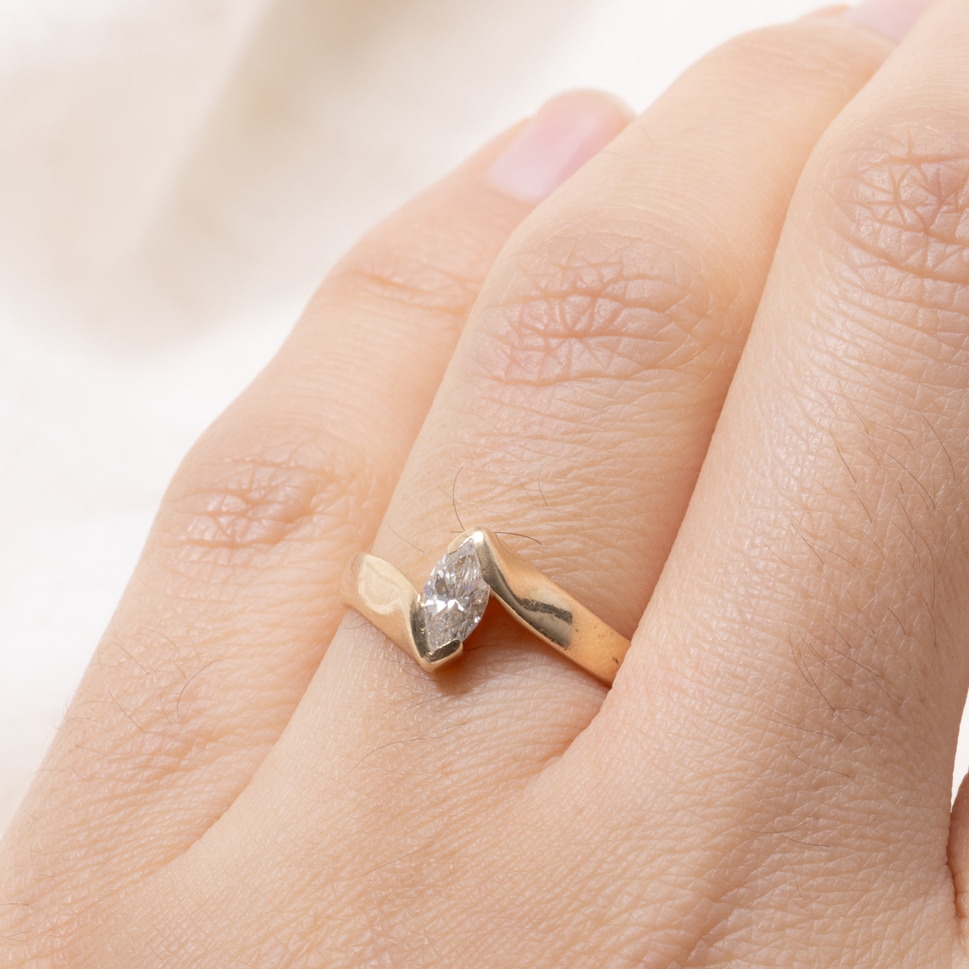 14k Marquise Cut Diamond Bypass Ring | 0.35ct SI1 J/K | SZ 6