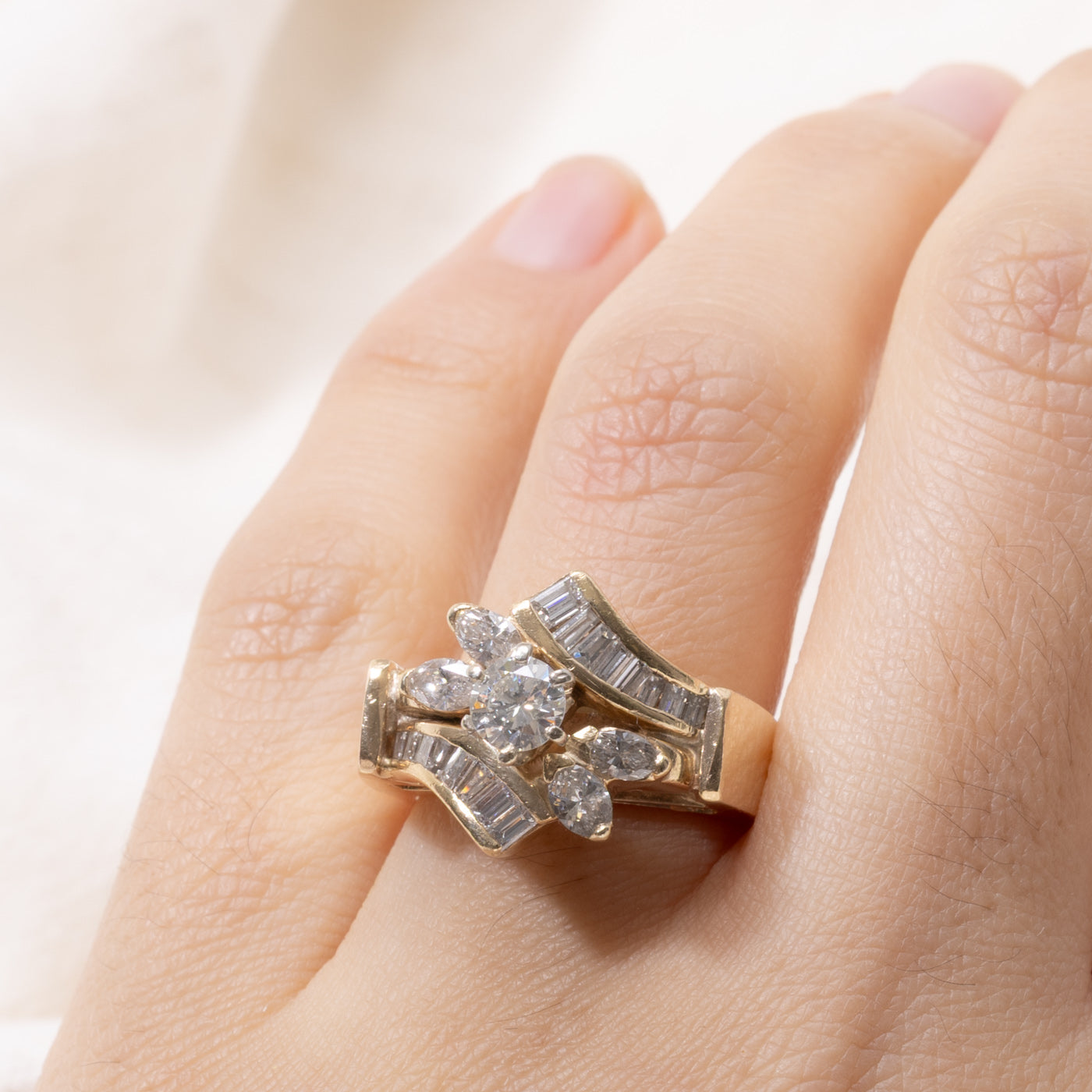 14k Diamond Floral Accented Bypass Ring | 0.45ct SI1 I/J, 0.68ctw | SZ 6.5