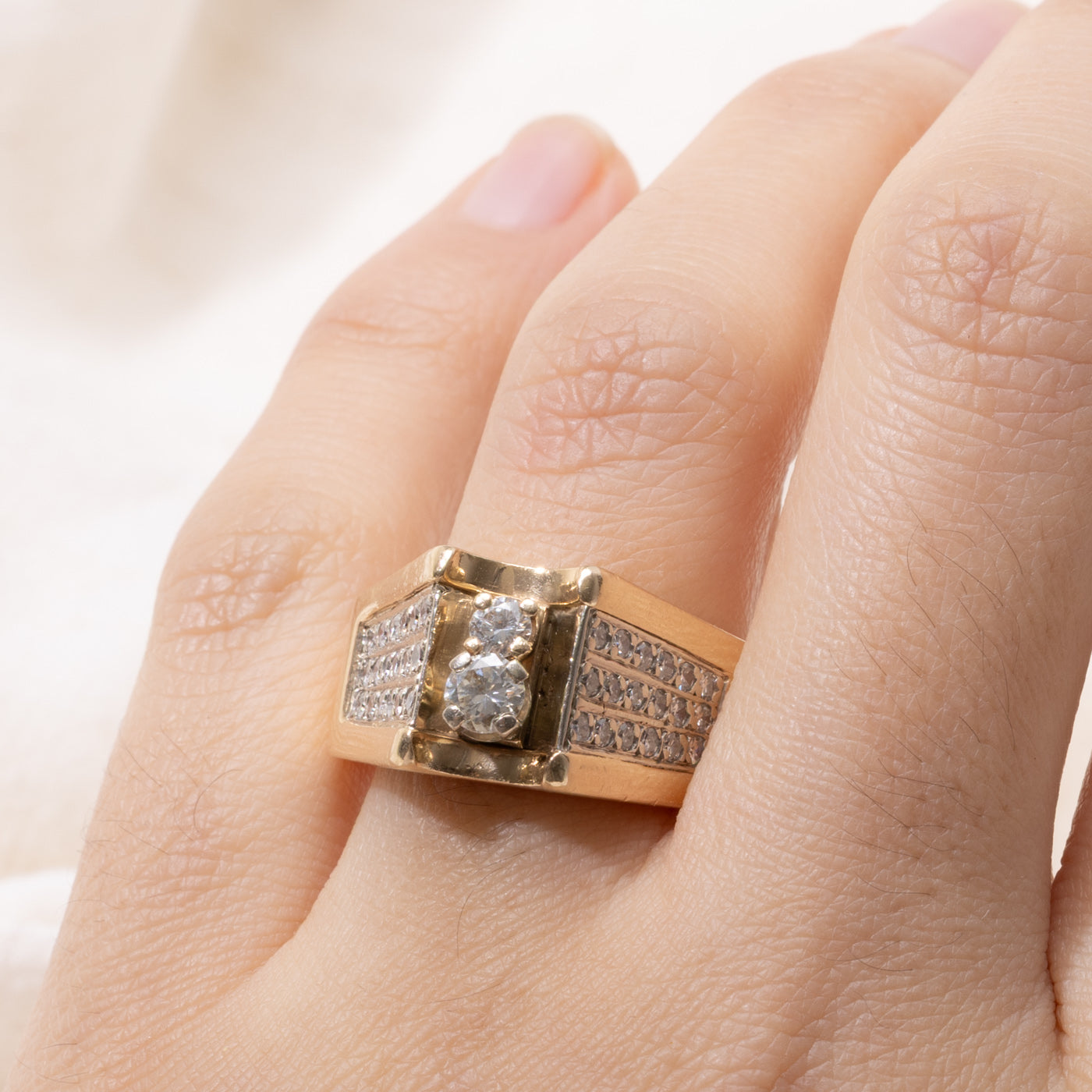 14k Diamond Geometric Chunky Ring | 0.76ctw | SZ 9.5