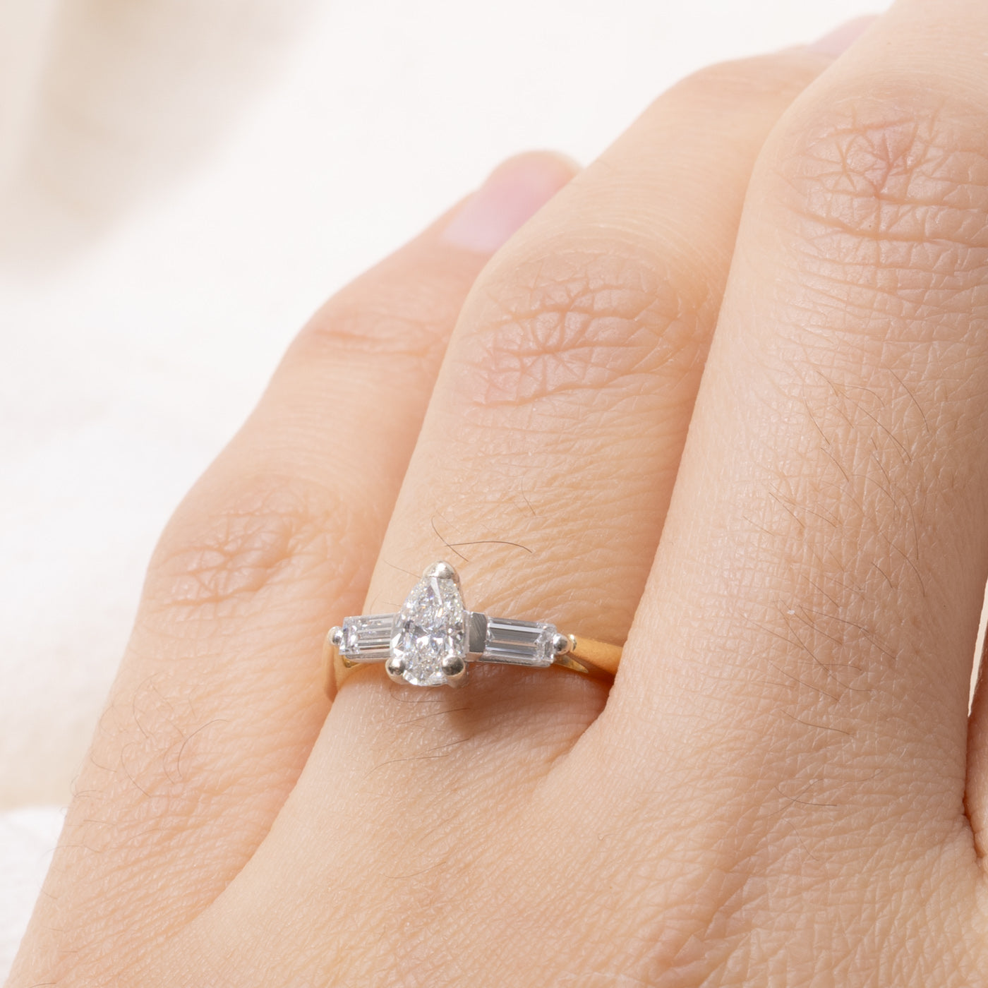 14k Pear Cut Diamond Accented Ring | 0.40ct  VS2/SI1 I/J, 0.14ctw | SZ 6.5