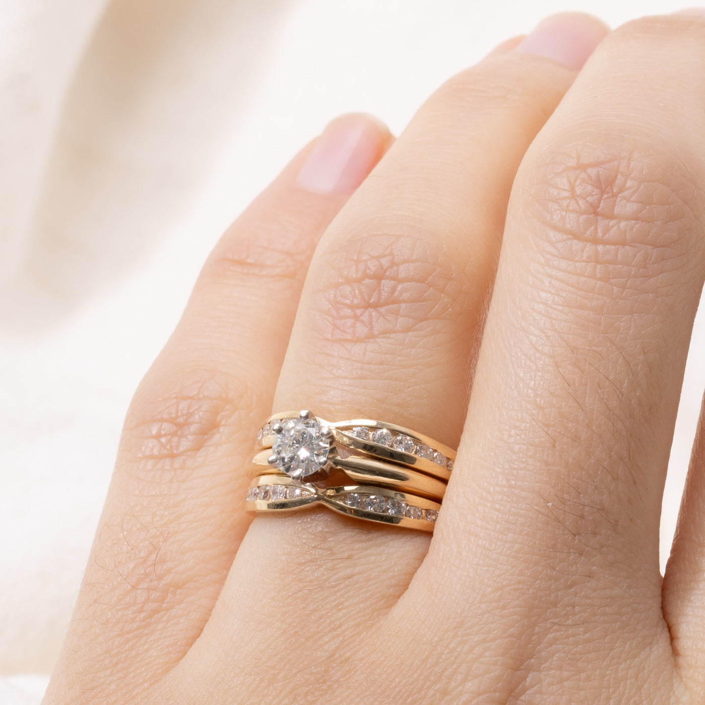 14k High Set Diamond Wedding Ring Set | 0.42ct VS2 I, 0.36ctw | SZ 5