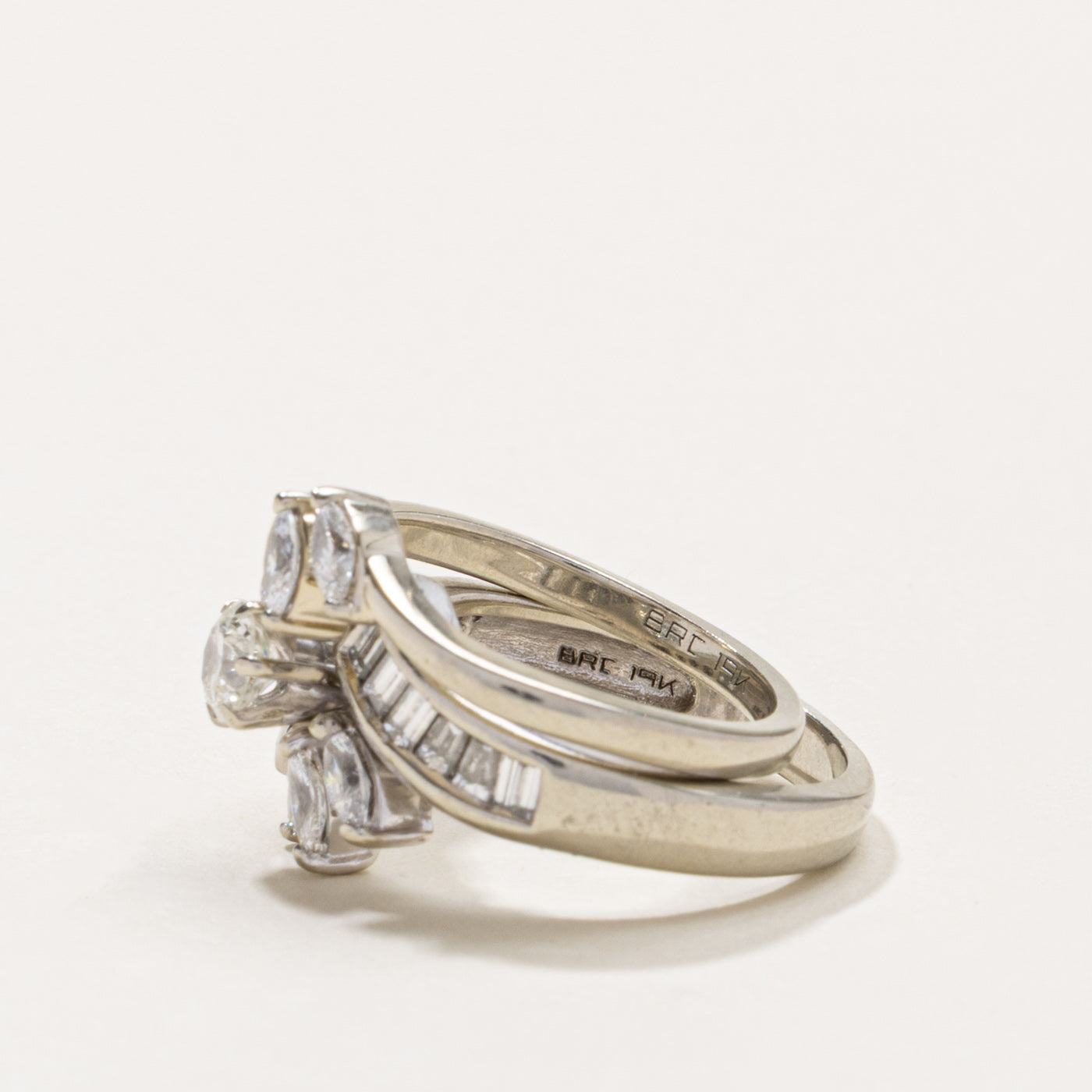 Diamond Petal Halo Bypass Wedding Ring Set | 0.27ct SI1/SI2 J, 0.72ctw | SZ 5.5