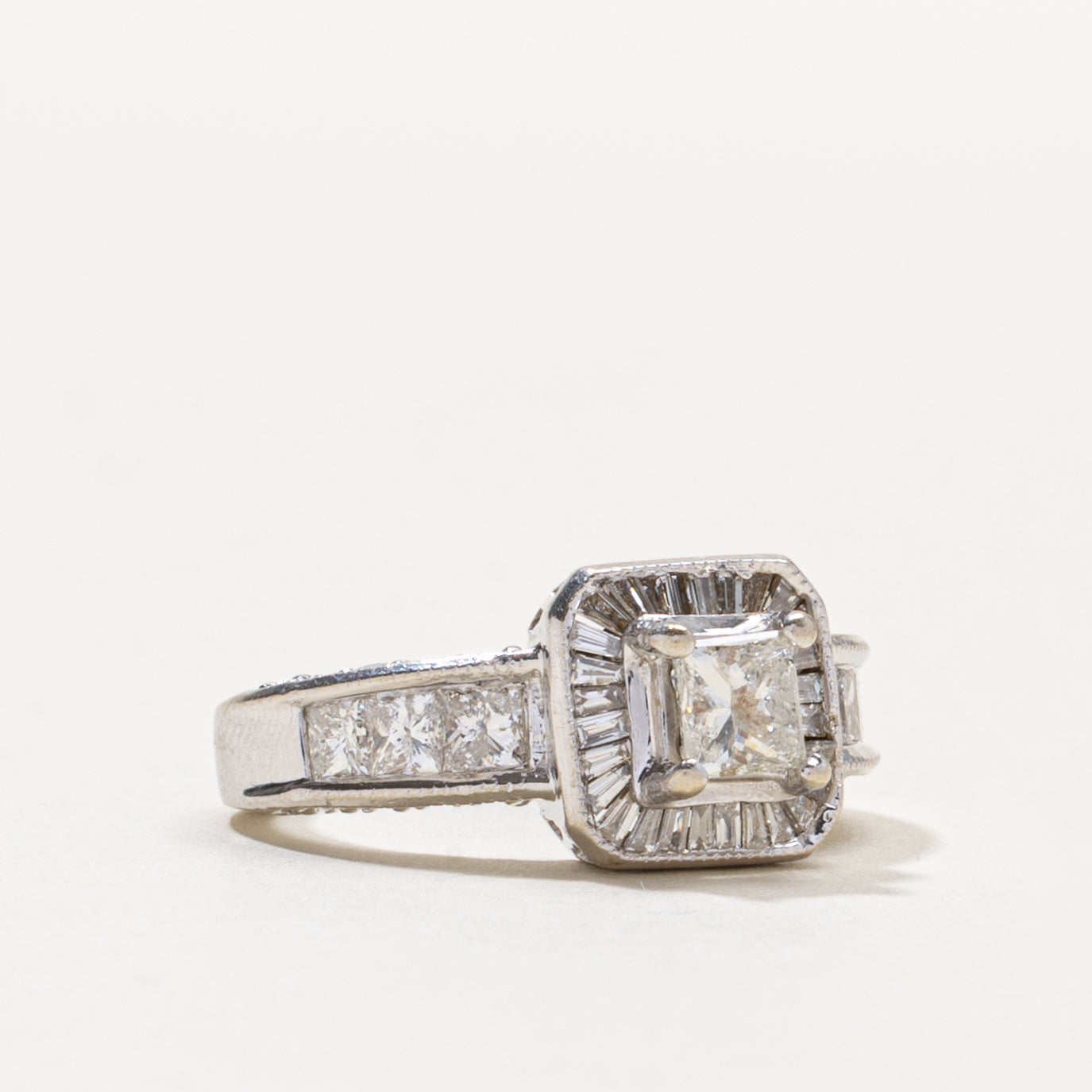 14k Princess Cut Diamond Halo Ring | 0.47ct I2 J/K, 1.62ctw | SZ 4.5