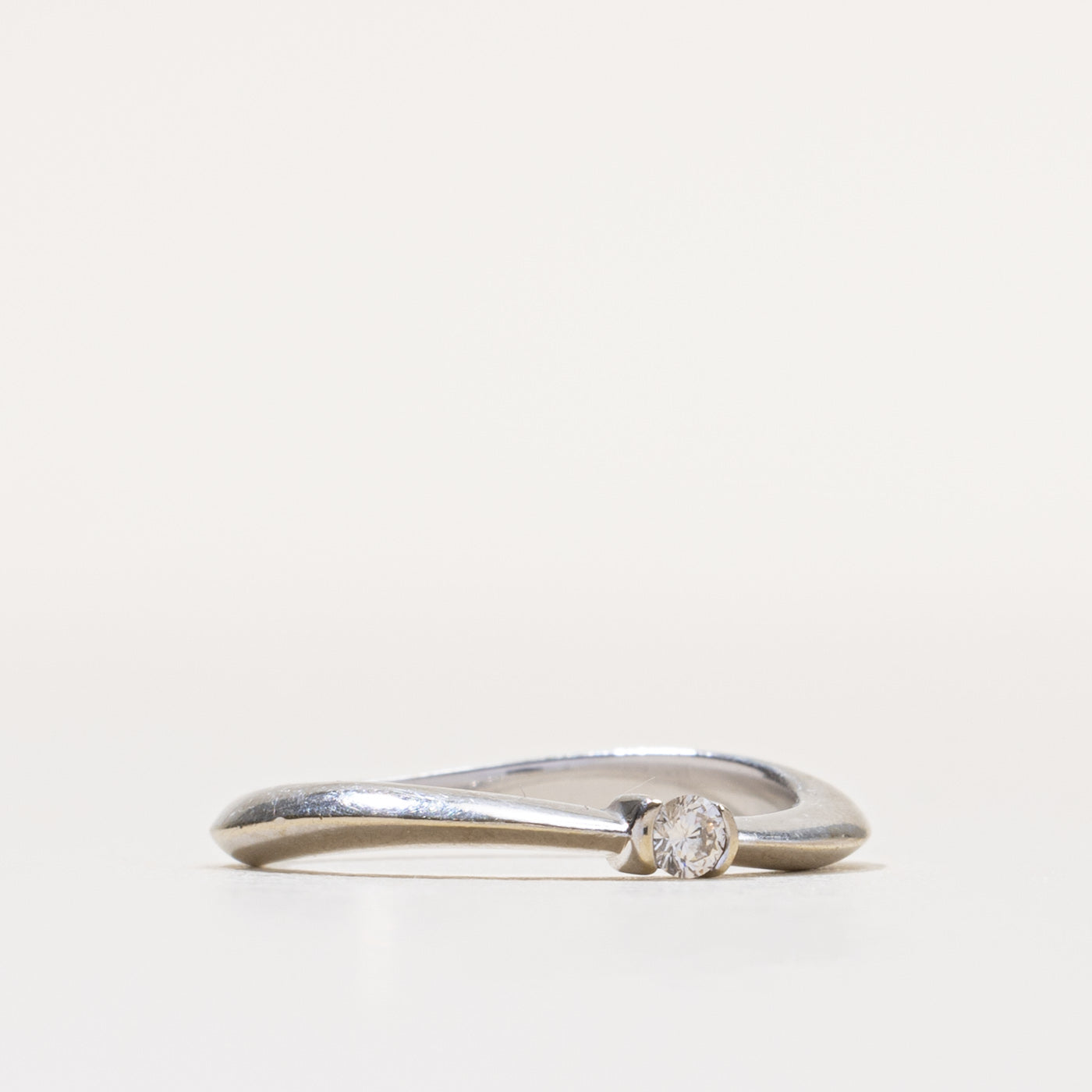 14k Semi Bezel Diamond Thin Wave Ring | 0.06ctw | SZ 6.75