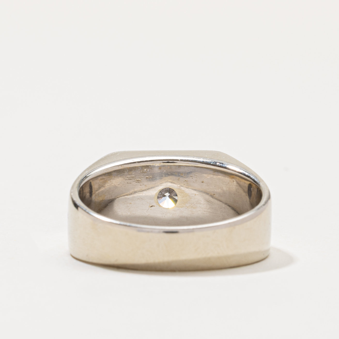 14k Flush Set Round Brilliant Cut Diamond Signet Ring | 0.50ct SI2 H | SZ 10.25