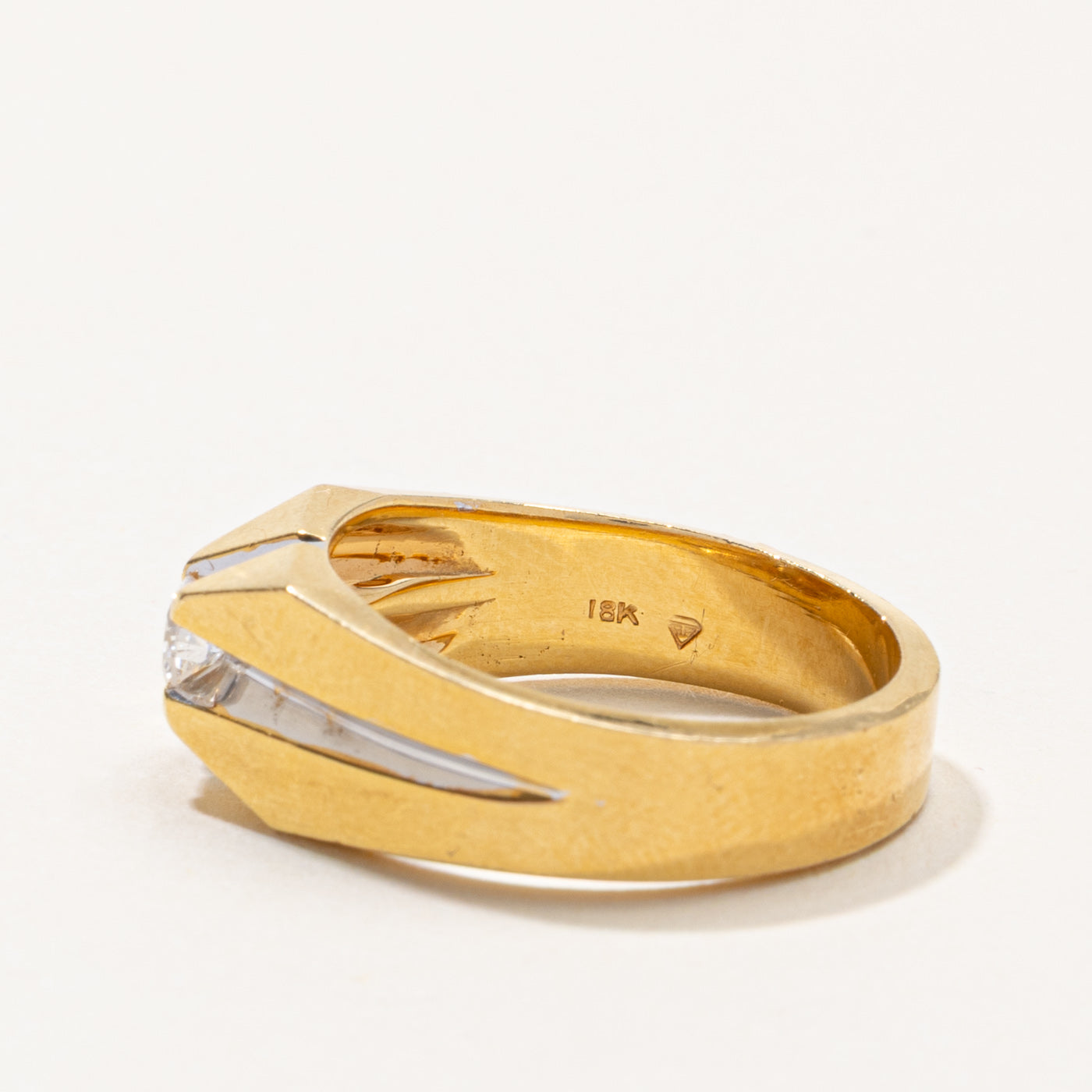 18k Round Brilliant Cut Diamond Grooved Ring | 0.24ct | SZ 9.5