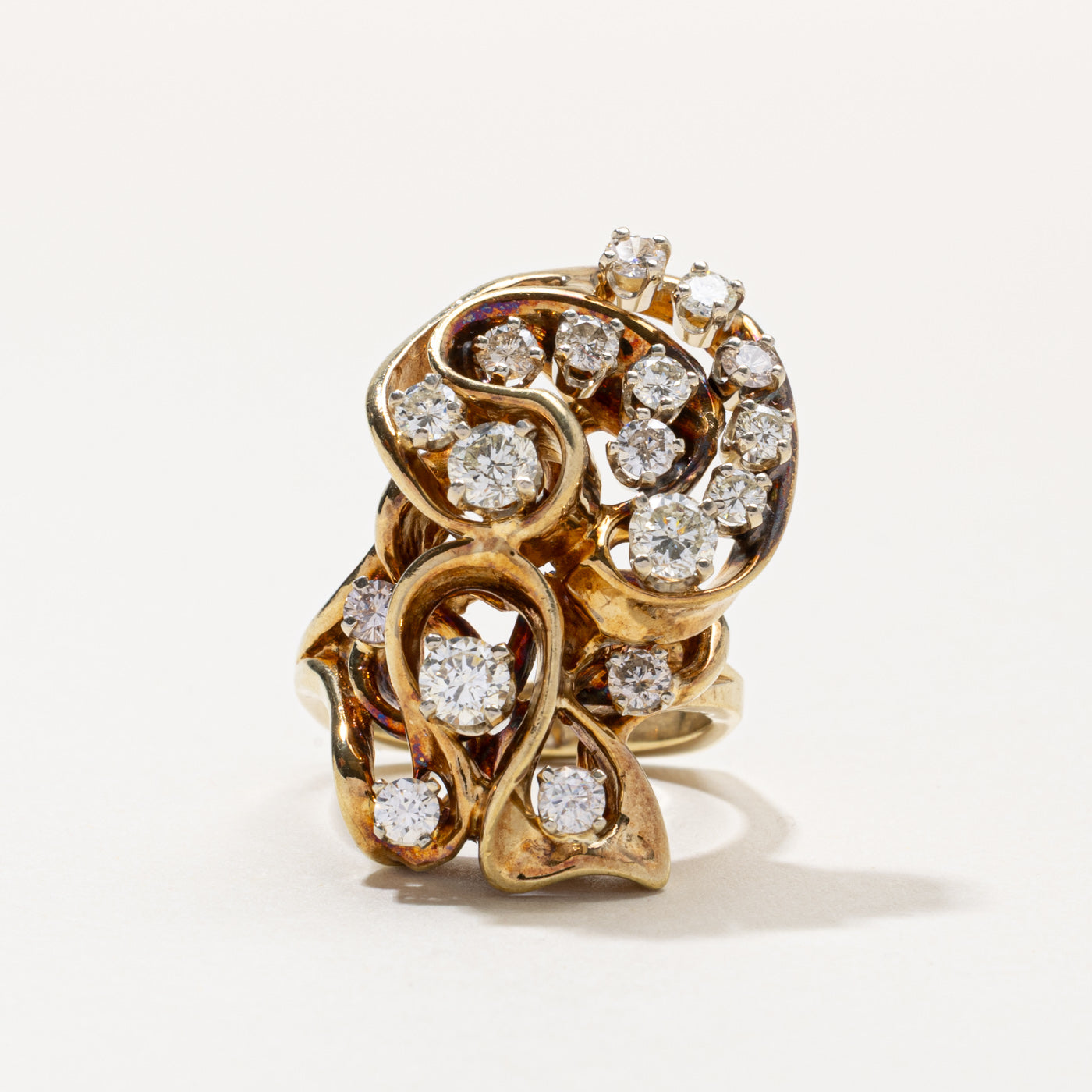 14k Diamond Cluster Abstract Cocktail Ring | 1.48ctw | SZ 8.5