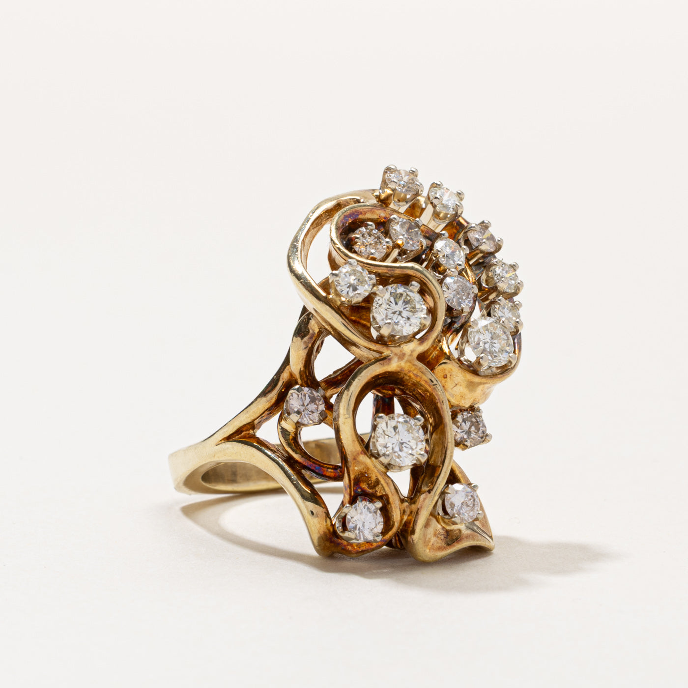 14k Diamond Cluster Abstract Cocktail Ring | 1.48ctw | SZ 8.5