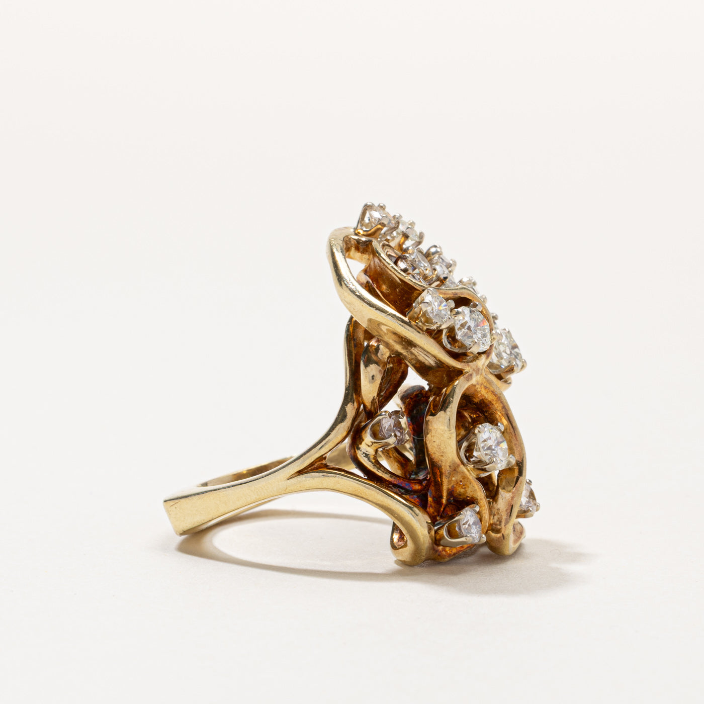 14k Diamond Cluster Abstract Cocktail Ring | 1.48ctw | SZ 8.5