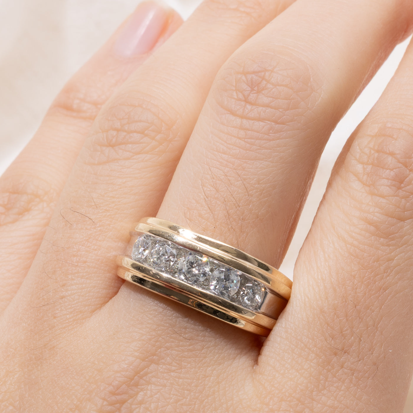 14k Five Stone Diamond Grooved Chunky Band | 0.62ctw | SZ 10.5