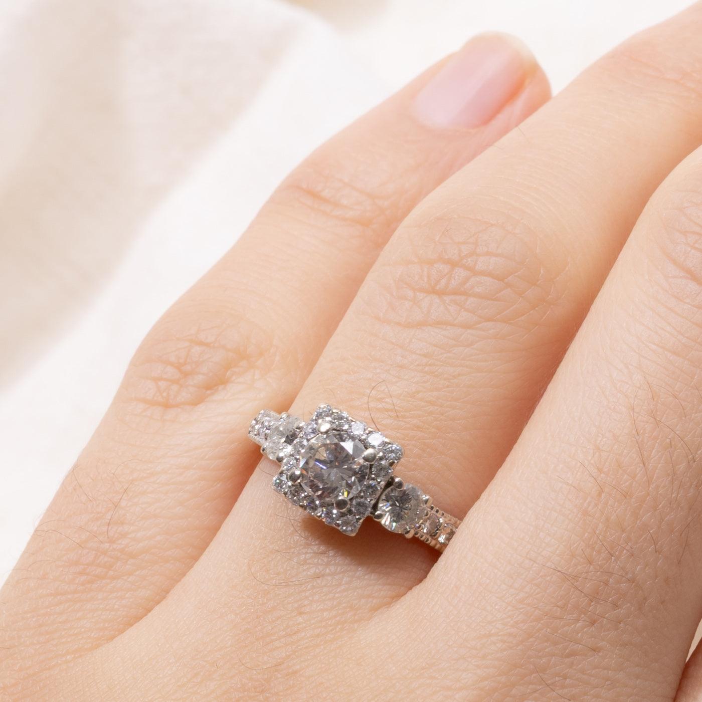 14k Diamond Square Halo Ring | 0.50ct SI1 K, 0.45ctw | SZ 8.5