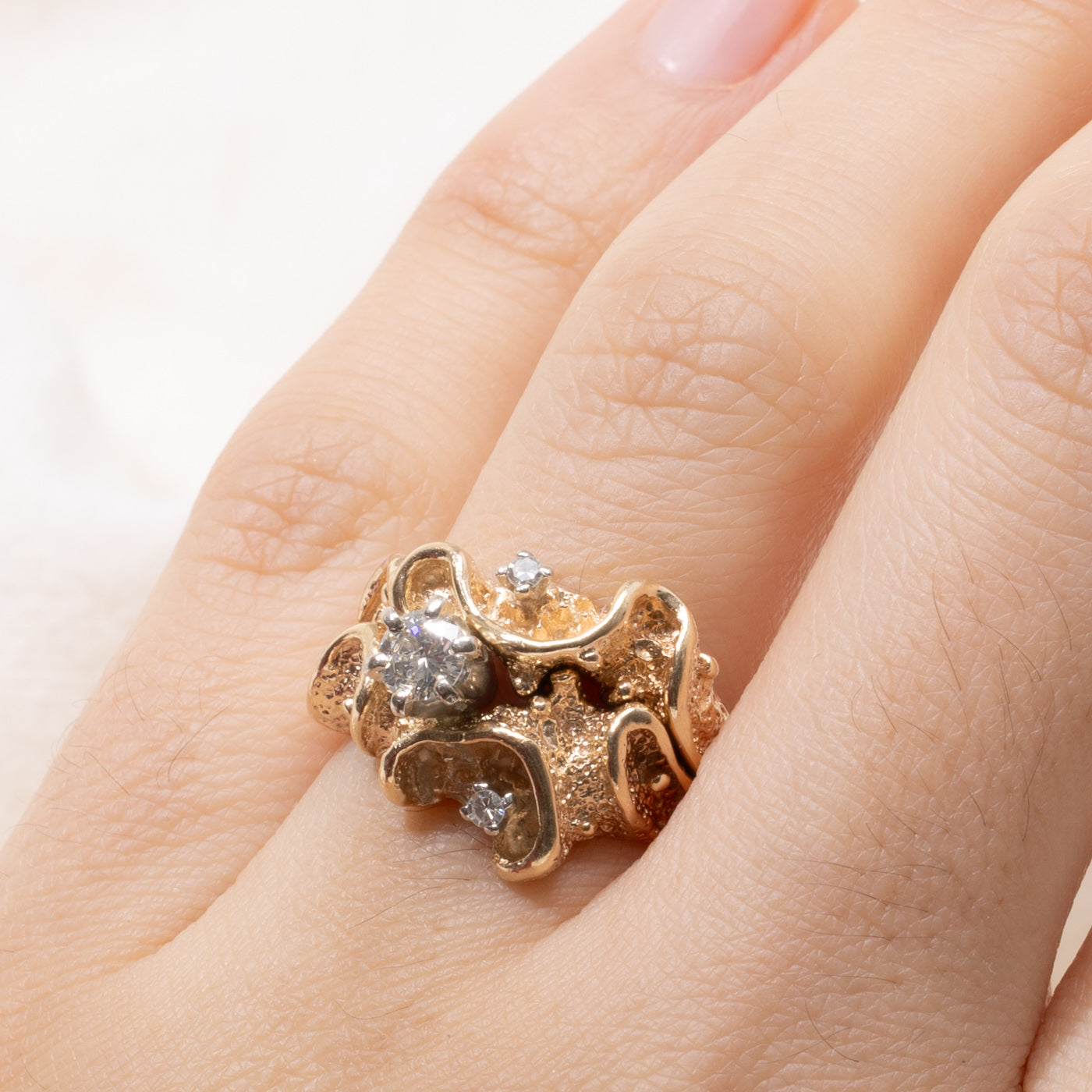 14k Scattered Diamond Organic Design Cocktail Ring | 0.33ctw | SZ 6.5