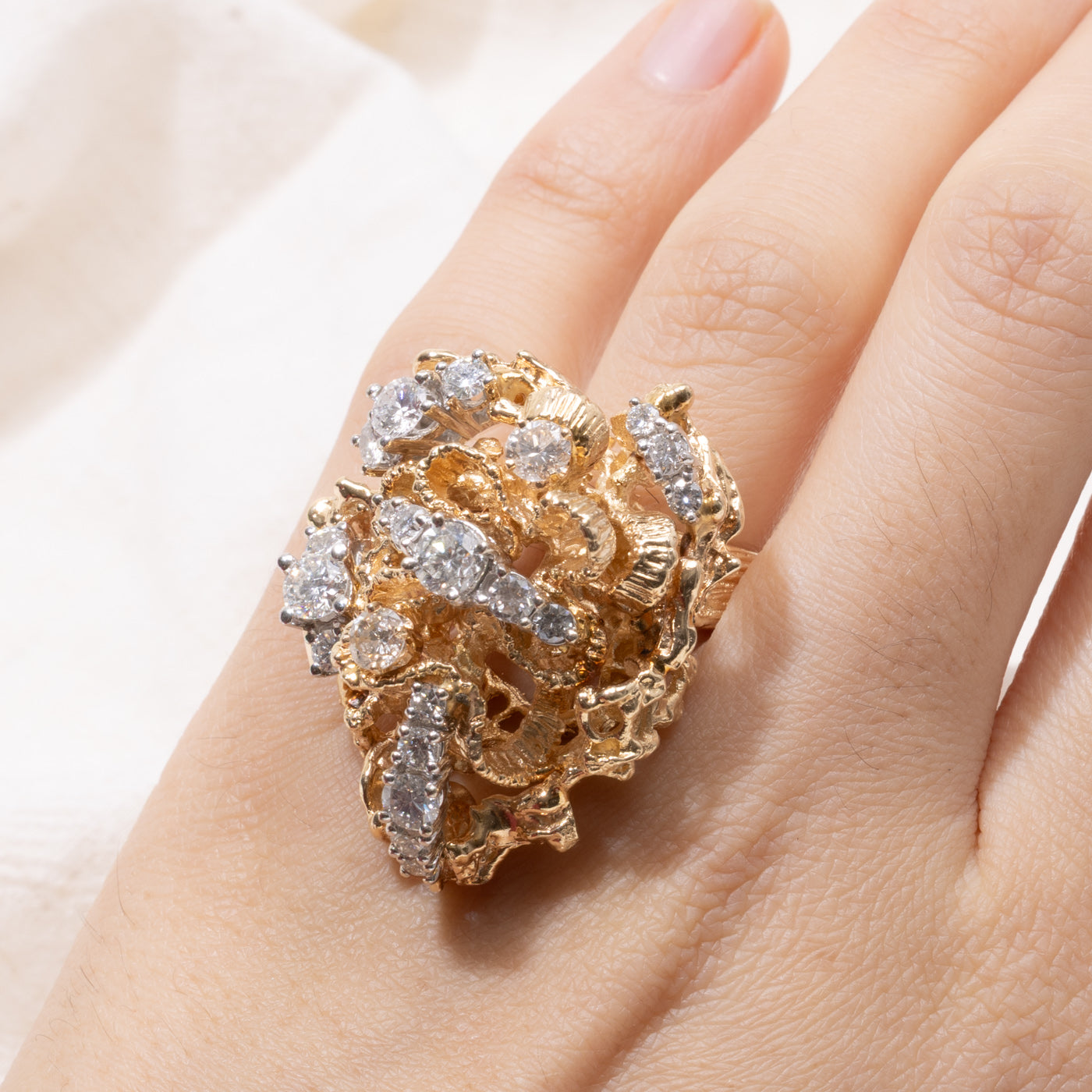14k Diamond Cluster Nuggety Cocktail Ring | 2.41ctw | SZ 7.75